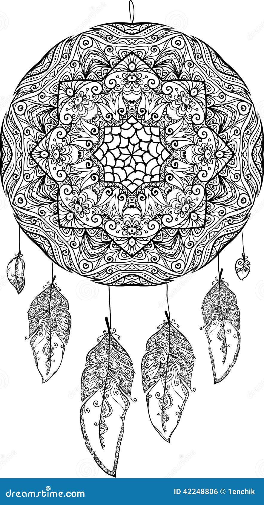 Black and White Doodle Dream Catcher Stock Vector Illustration of