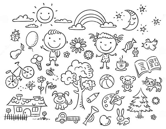Black and white doodle set stock vector. Illustration of drawn - 50592650