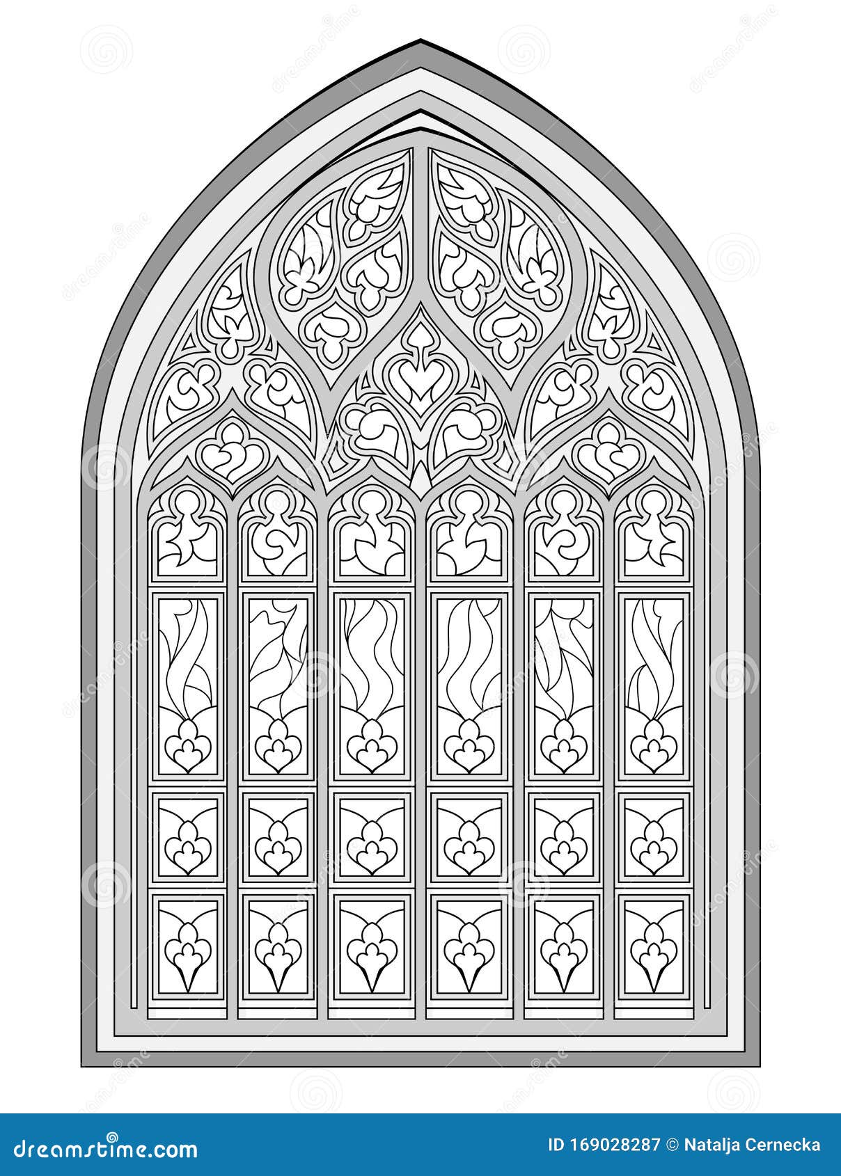 Black And White Drawing For Coloring Book Beautiful Medieval Stained Glass Window In French Churches Gothic Architectural Style Stock Vector Illustration Of Beautiful Medieval 169028287