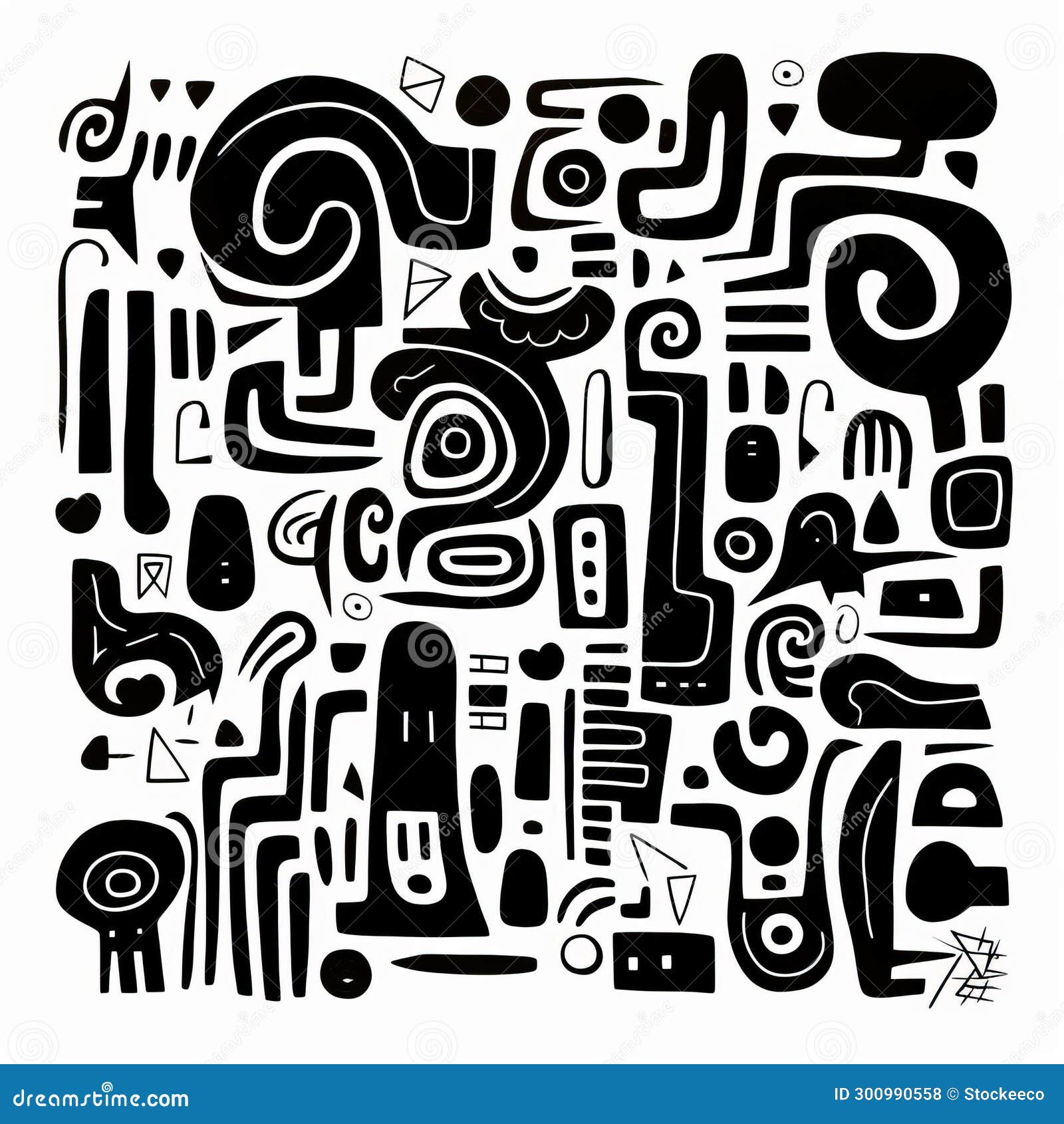 bold and organic black and white drawing with tupinipunk influence