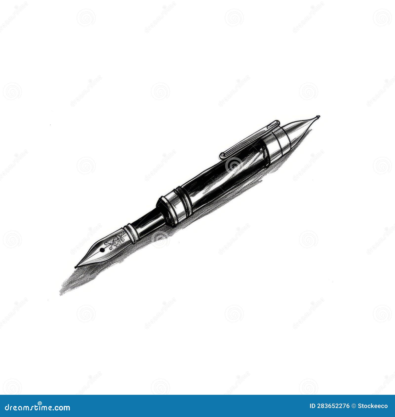 Dark Silver and Black Fountain Pen Drawing with Distinctive Line Work