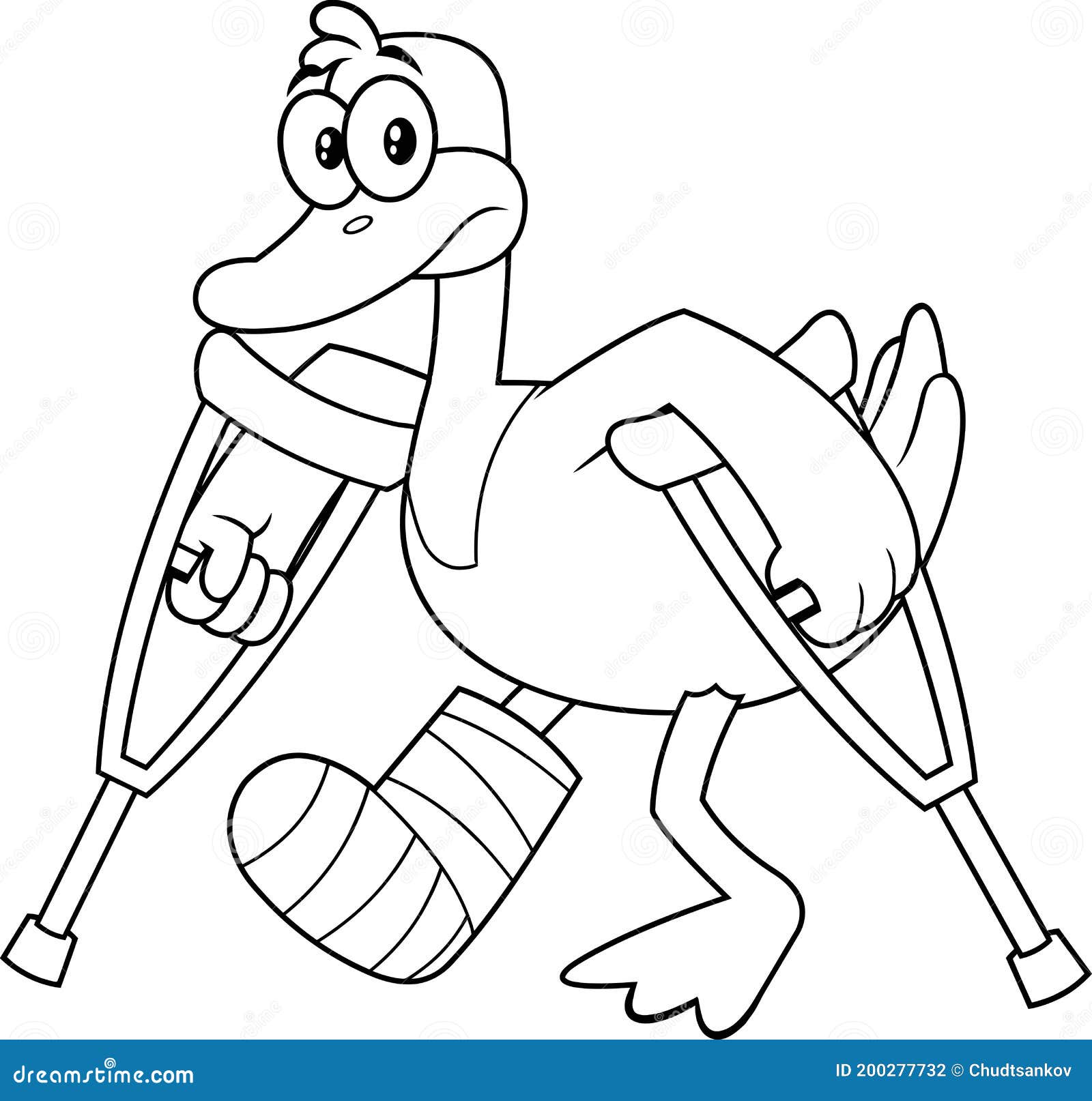 Black and White Duck Cartoon Character with Crutches and Plastered Leg Stock Vector - Illustration of humor, duckling: 200277732 Black and White Duck Cartoon Character with Crutches and Plastered Leg Stock Vector - Illustration of humor, duckling: 200277732