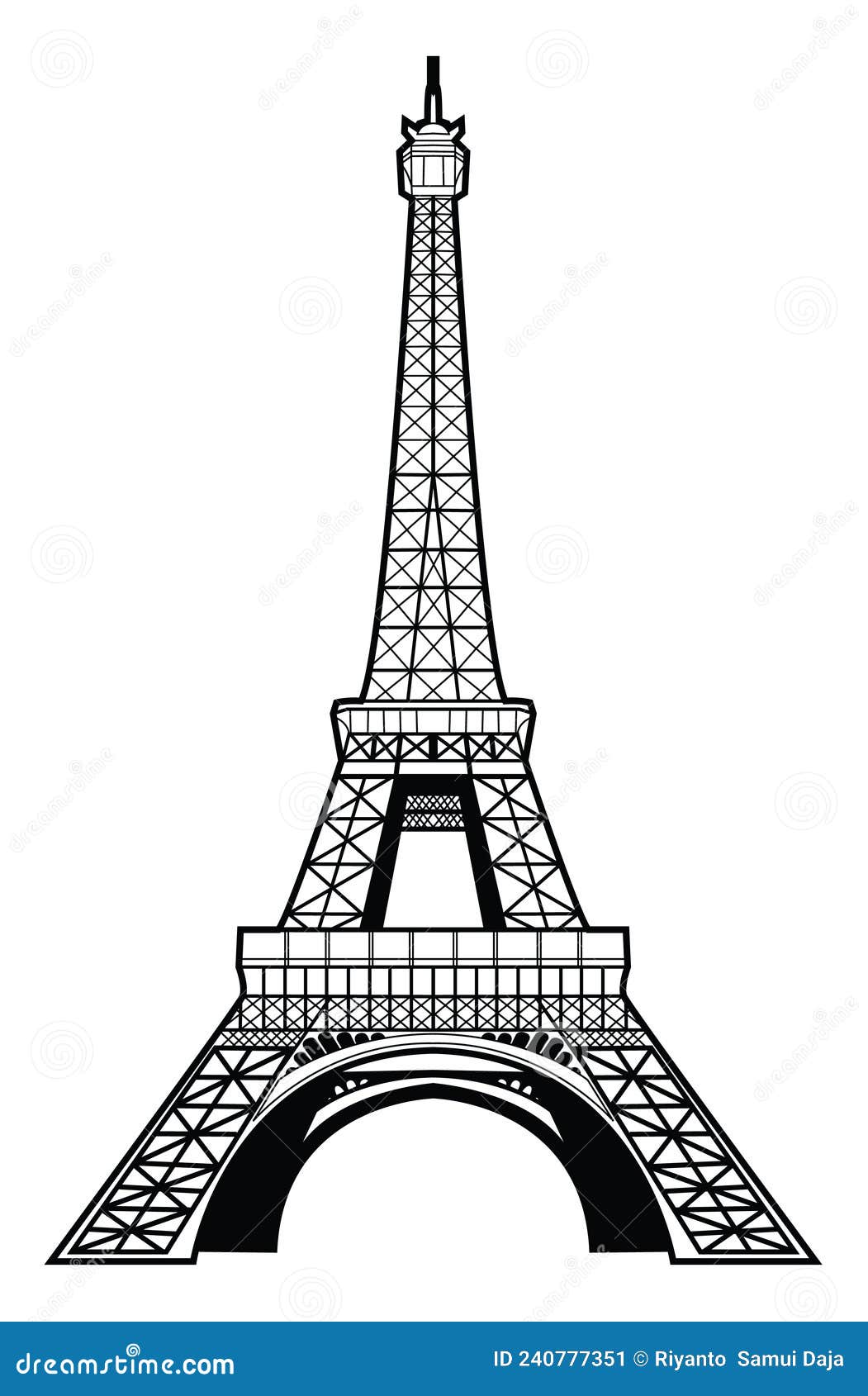 Black and White Eiffel Tower Illustration Design Stock Vector