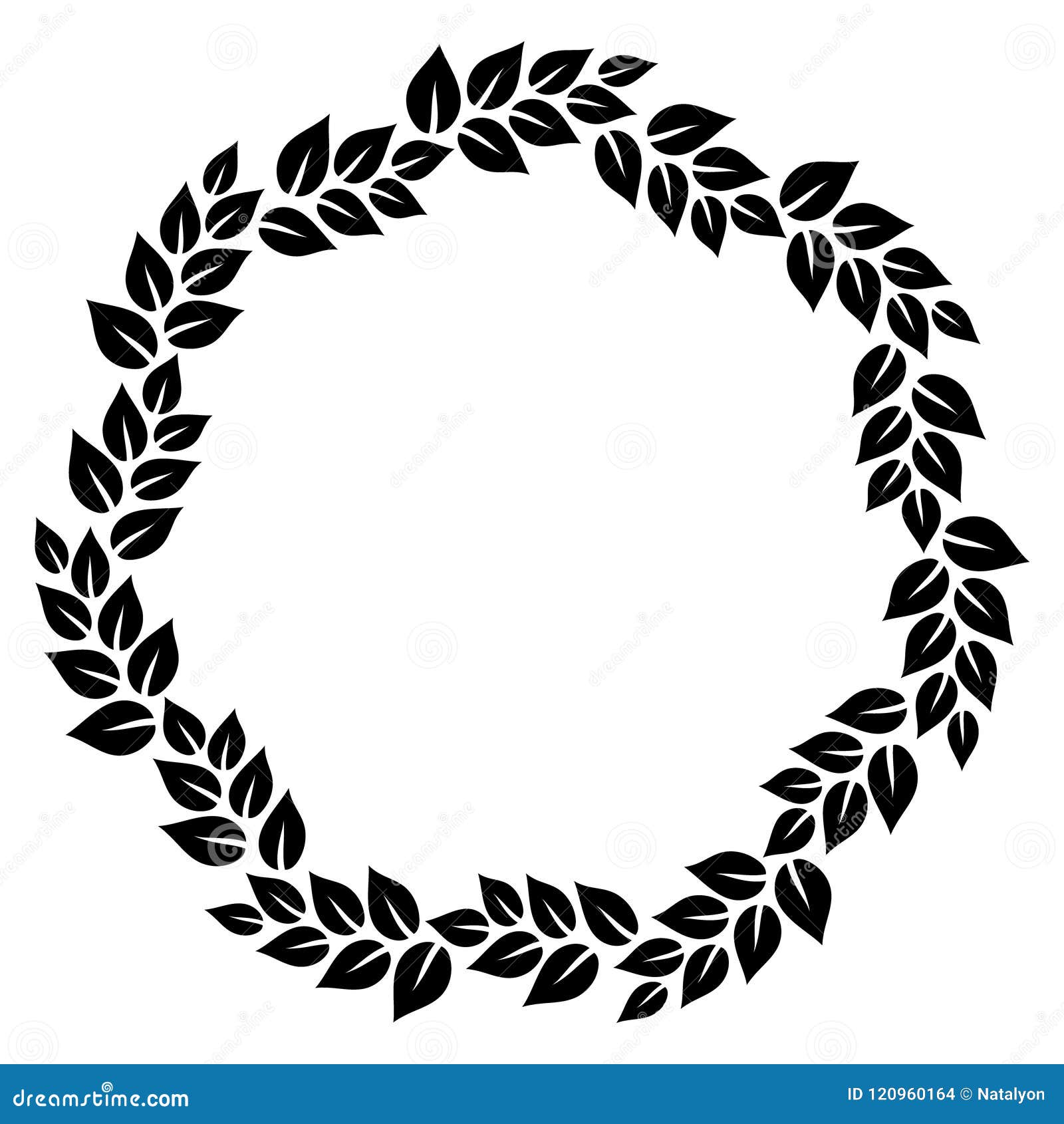 Black and White Elegant Leaves Floral Wreath Round Frame, Vector Stock ...