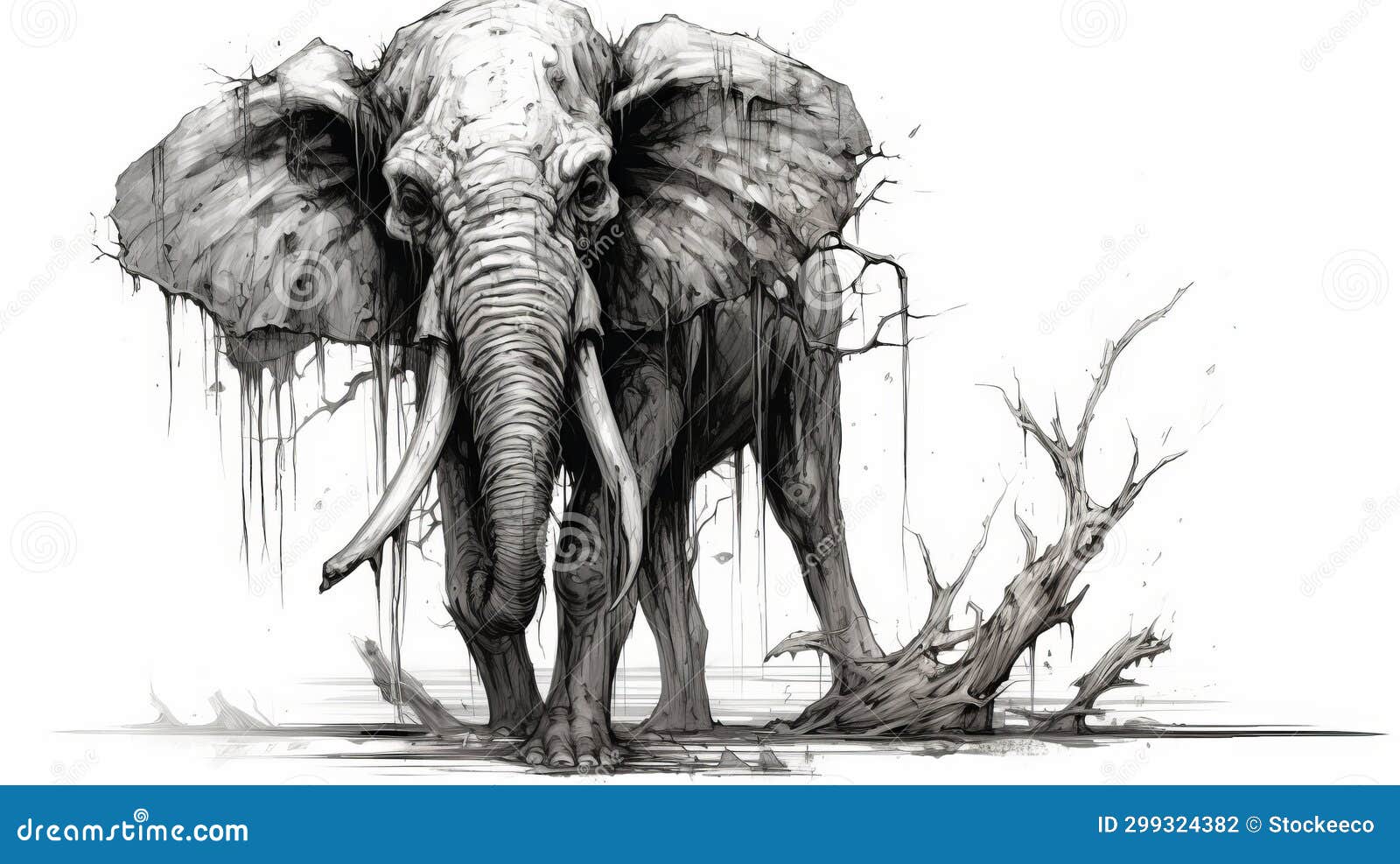 Black and White Elephant Painting in the Style of Greg Tocchini Stock Illustration