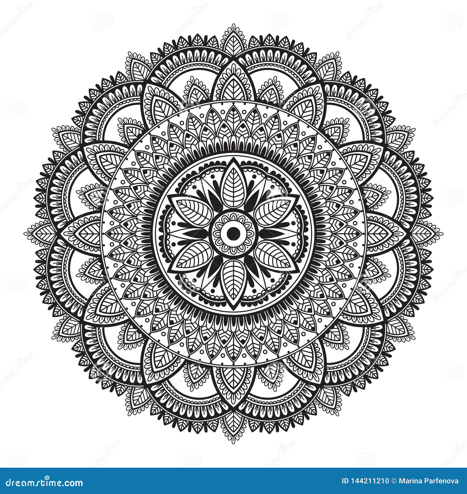 Black and White Ethnic Mandala on White Background. Circular Decorative  Pattern Stock Illustration - Illustration of bright, design: 144211210