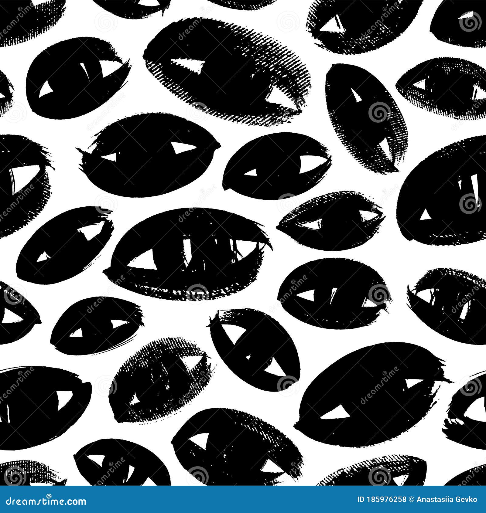 Black and White Eyes Vector Seamless Pattern. Open Eyes Decorative