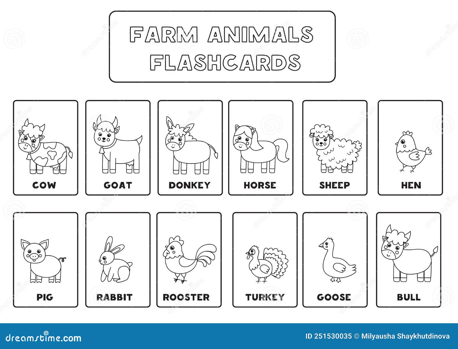 Black and White Farm Animal Flashcards for Kids. Stock Vector - Illustration of rabbit, goose: 251530035 Black and White Farm Animal Flashcards for Kids. Stock Vector - Illustration of rabbit, goose: 251530035