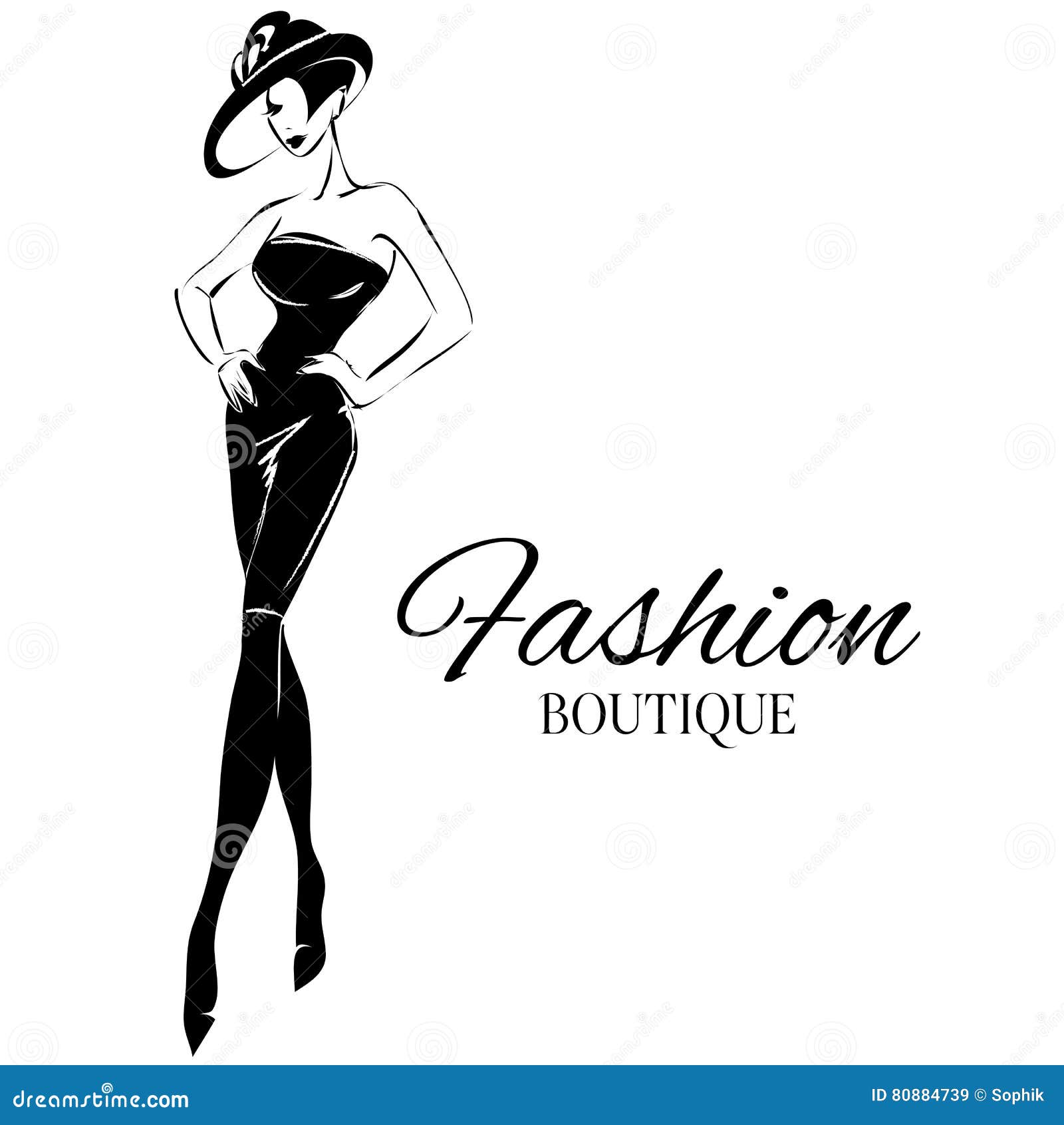 Black and White Fashion Woman Model with Boutique Logo Background. Hand ...