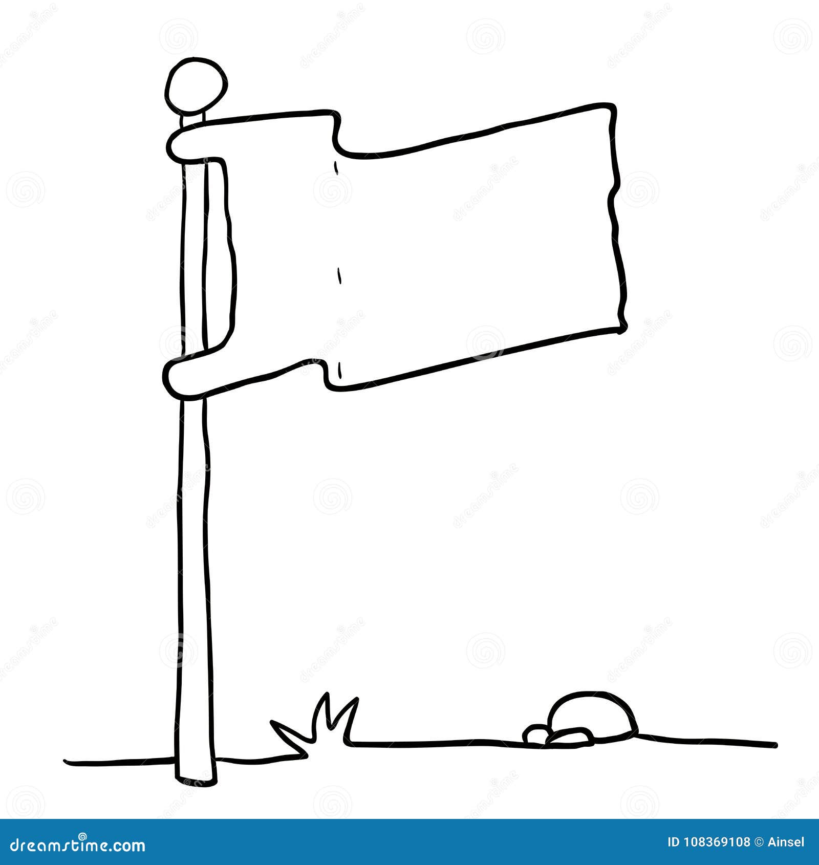 Black and White Flag on a Pole Stock Illustration Illustration of