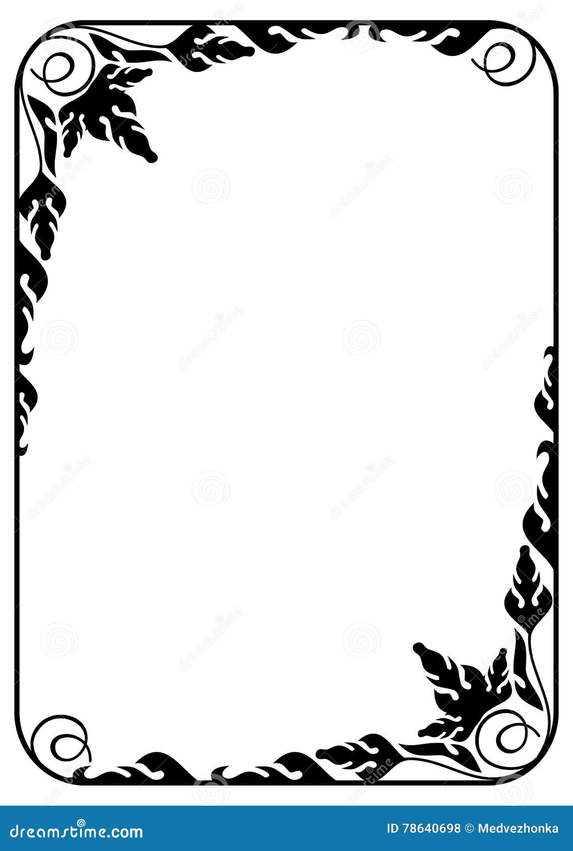 Black and White Floral Silhouette Vertical Frame. Stock Illustration