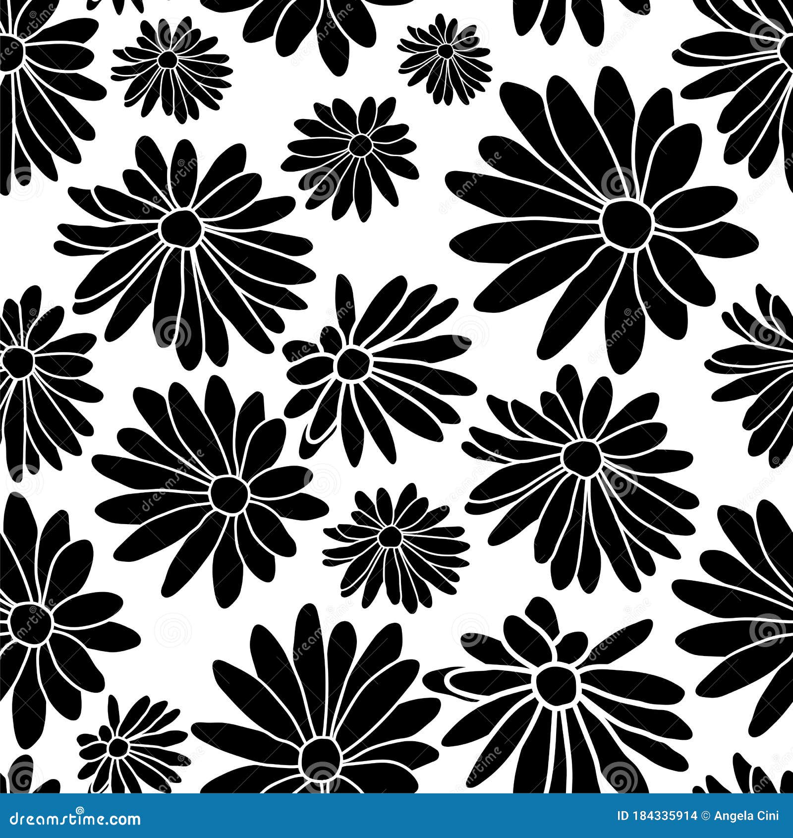 Black and White Flower Floral Textile Repeat Pattern Background Stock  Vector - Illustration of texture, background: 184335914