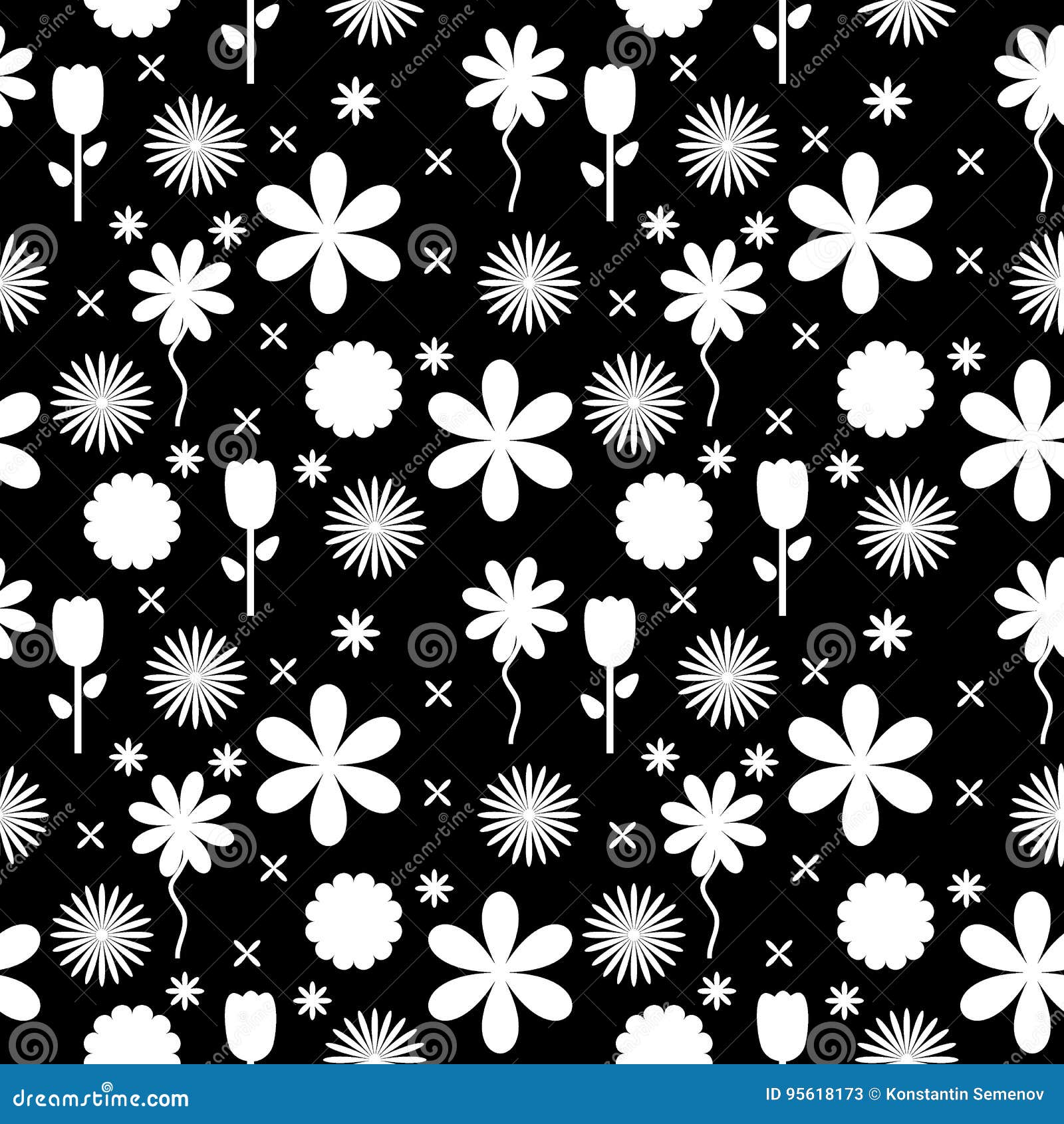 Black and White Flowers Background Pattern. Stock Illustration ...