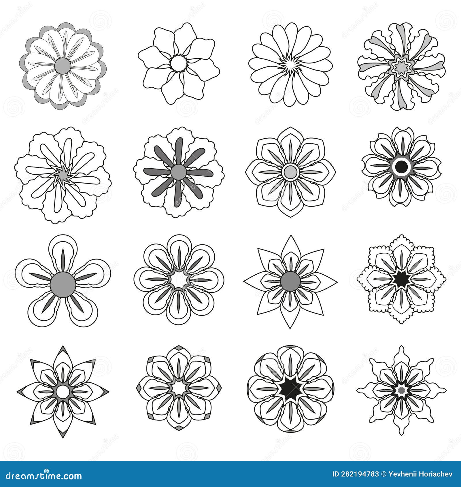 Black and White Flowers Set. Coloring Book Page. . Stock Vector ...