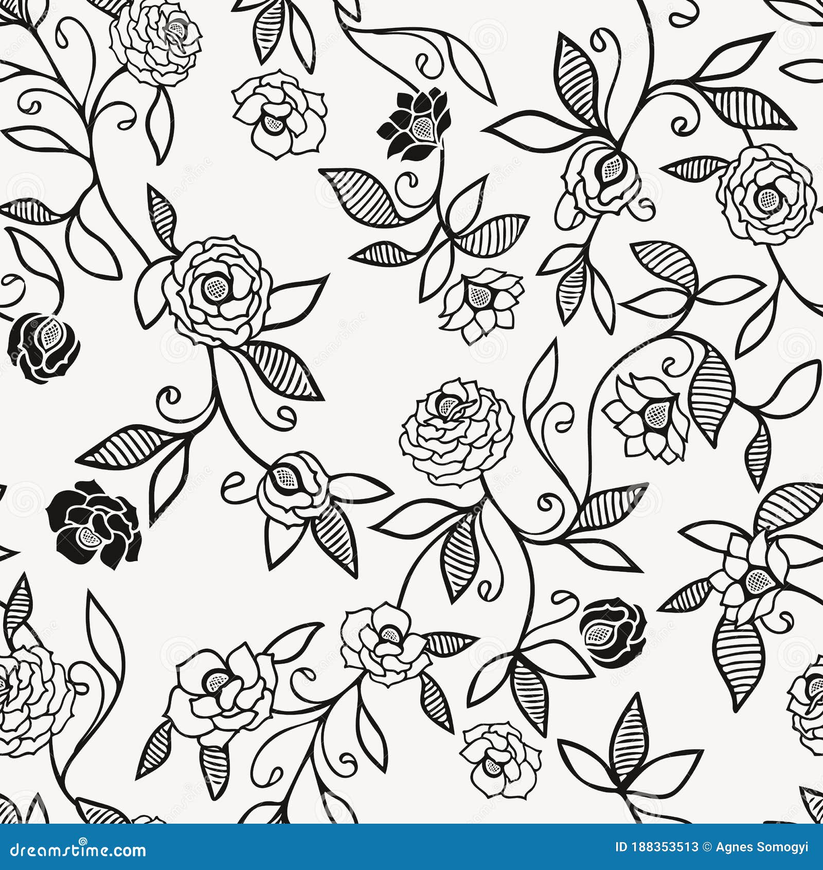 Black and White Folk Roses Seamless Floral Pattern Vector Background for  Fabric, Wallpaper, Scrapbooking Projects or Stock Vector - Illustration of  fashion, background: 188353513