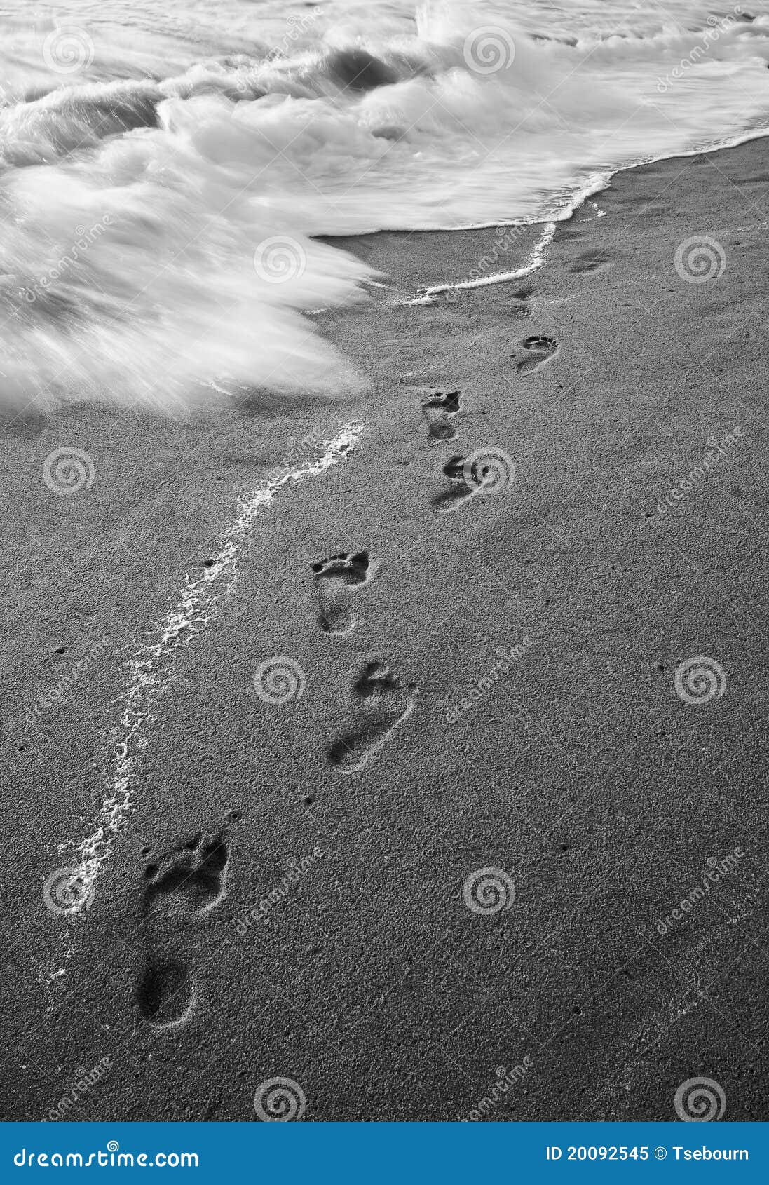 Black and White Foot Prints in the Sand Stock Image - Image of seashore