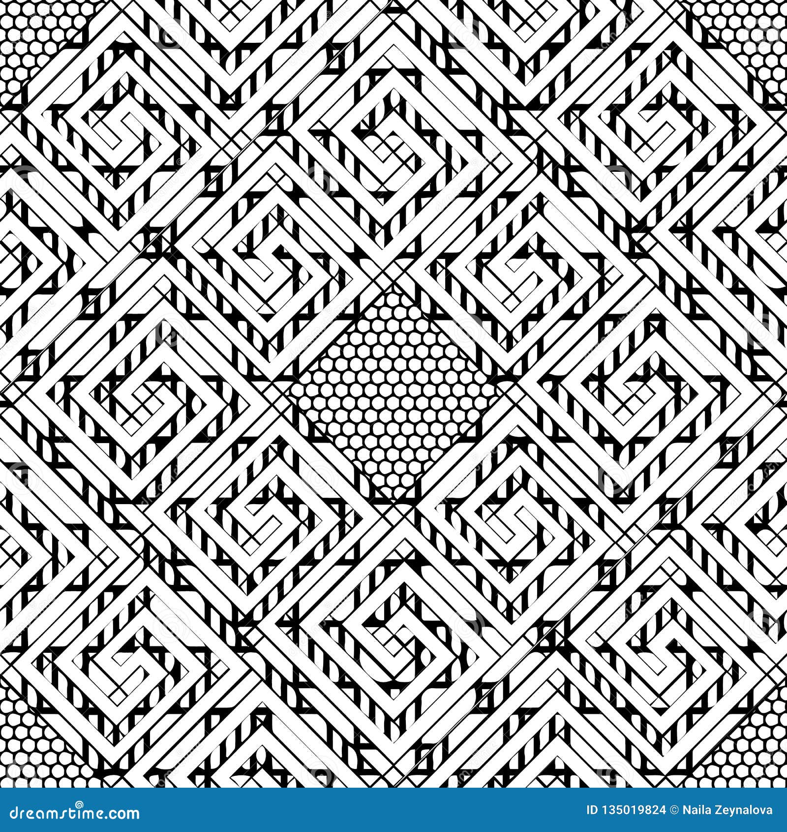 Black and White Geometric Striped Greek Vector Seamless Pattern. Lace ...
