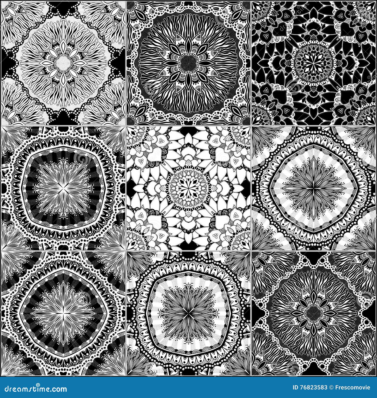 Black and White Geometric Tiles Stock Vector Illustration of moroccan, decor 76823583