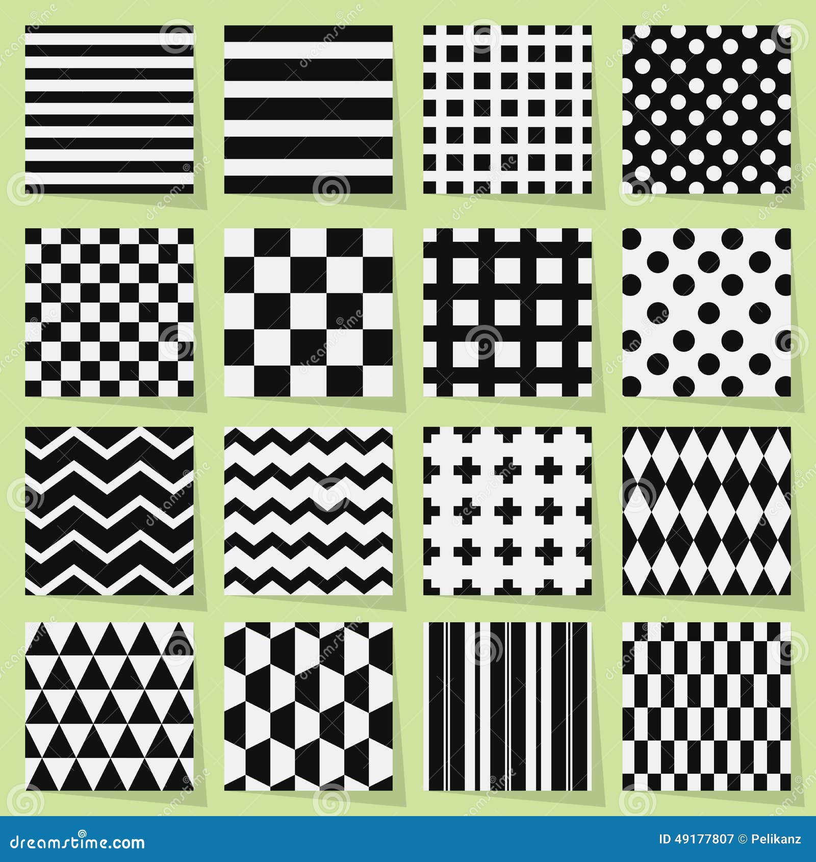 black and white geometrical seamless patterns set
