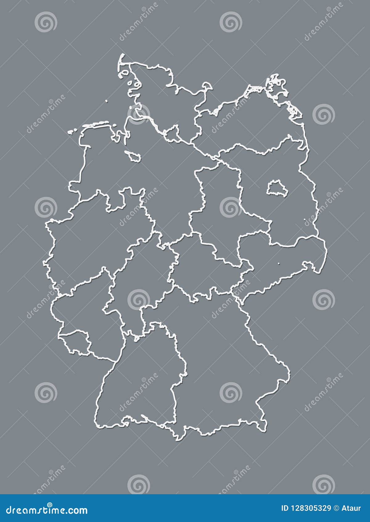 A Black And White Germany Map With Border Lines Of Different States And