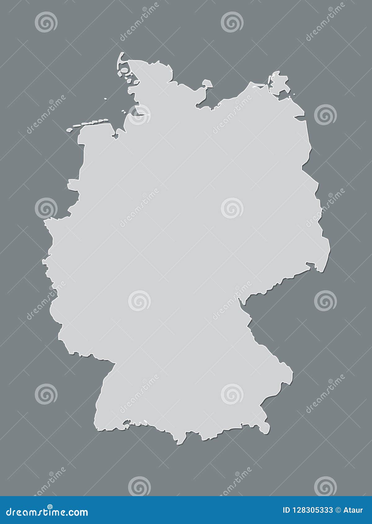 A Black and White Germany Map with Single Filled Border and Shading on