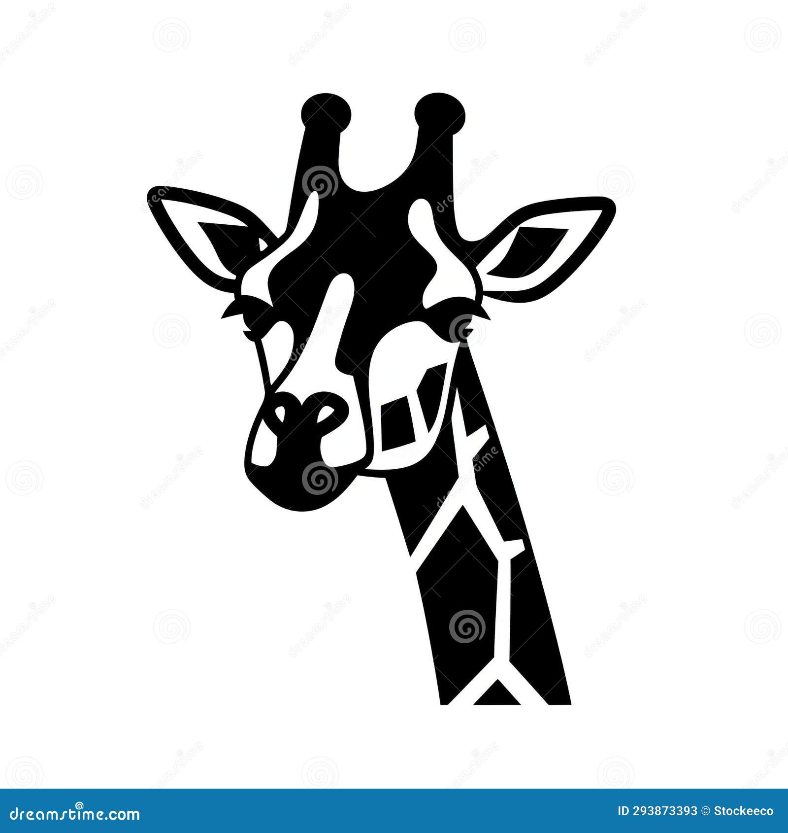 Black and White Giraffe Head Decal: Playful Cartoon Illustration Stock