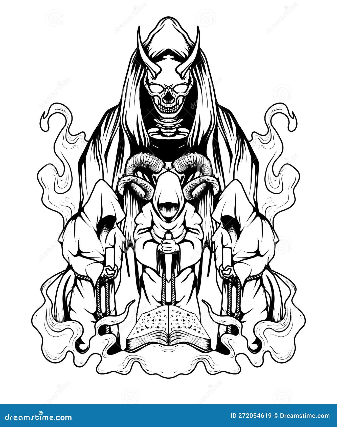 Black and White Grim Reaper Tattoo Design Sketch Drawing Illustration ...