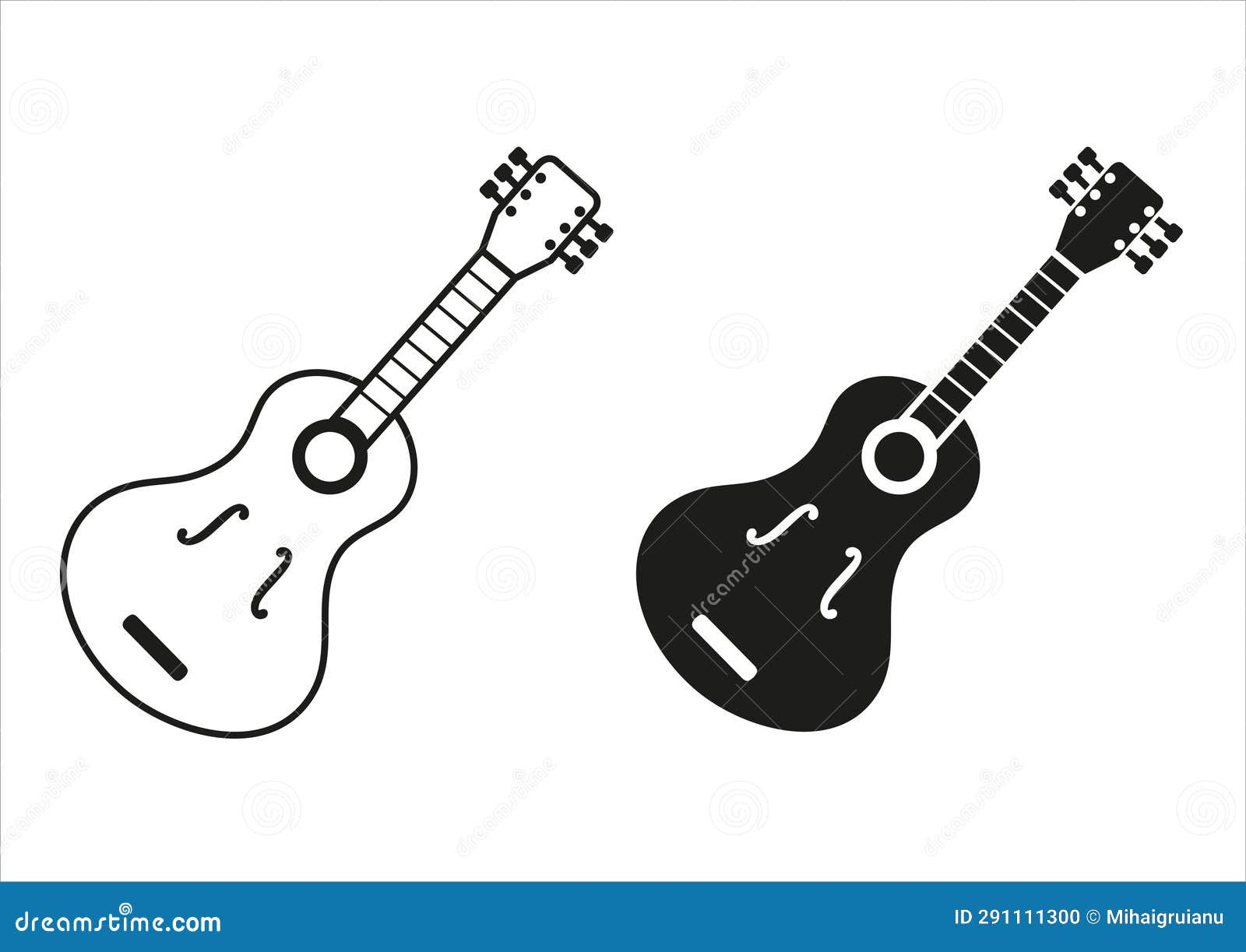 Black and White Guitar Icon Flat Design Vector Stock Illustration