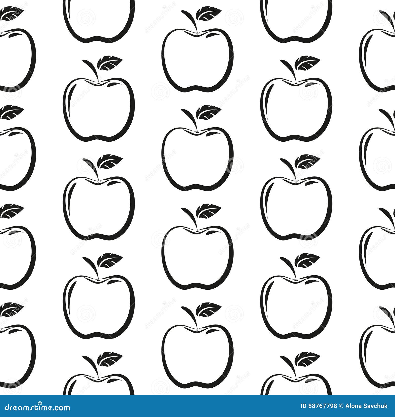 Black And White Hand Drawn Apple Seamless Pattern Stock ...