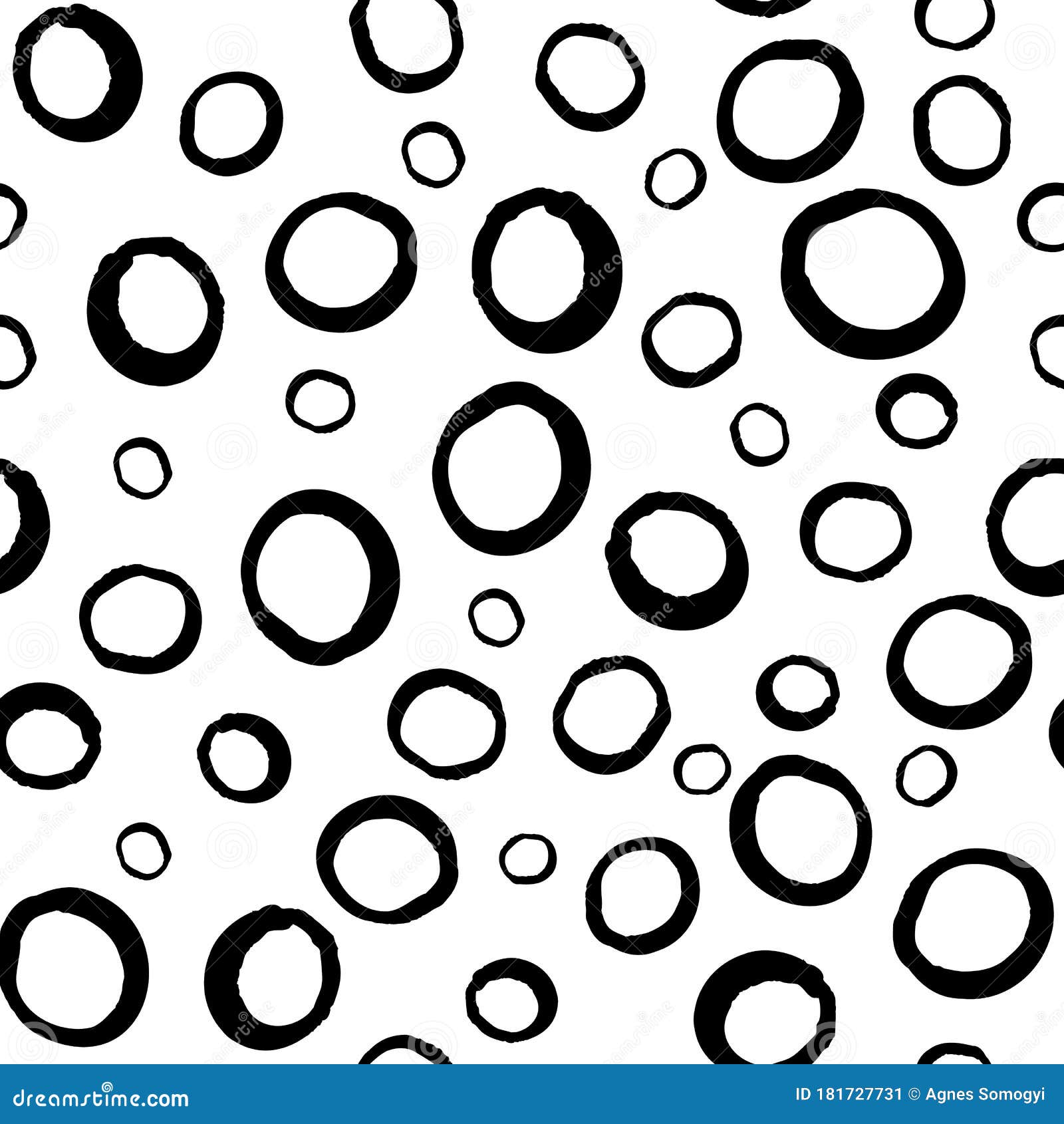 Black and White Hand Drawn Circles Vector Seamless Pattern. Surface ...