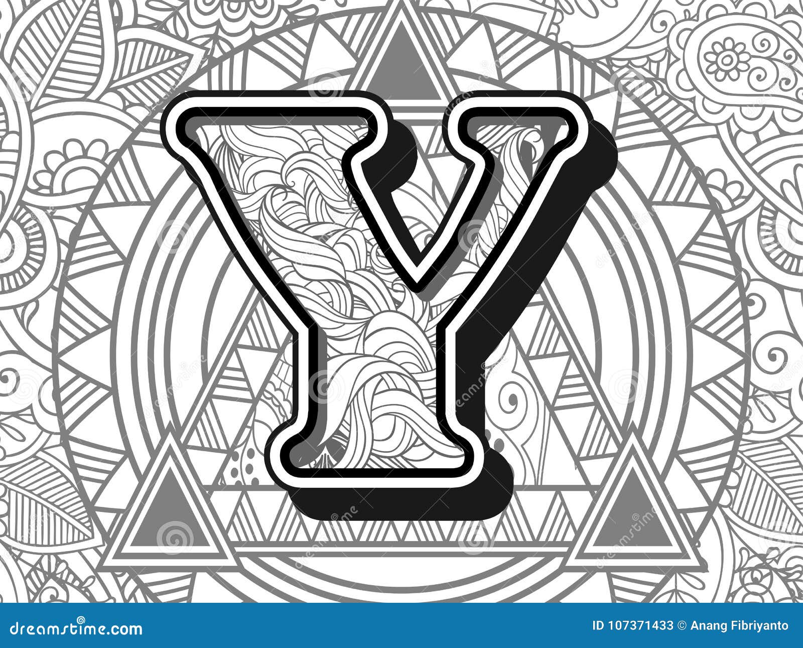 Zentangle Stylized Alphabet Letter Y Black And White Hand Drawn