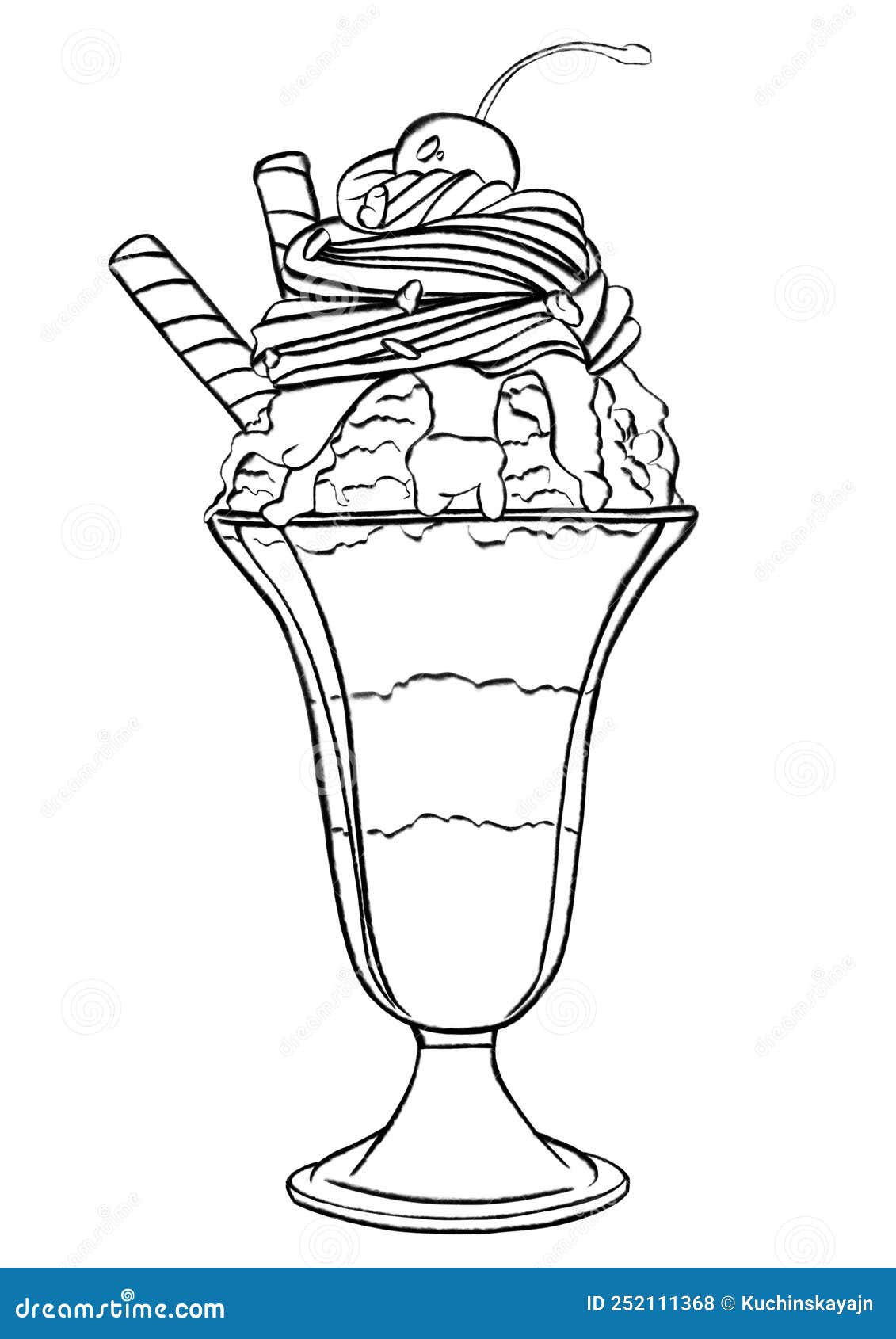Black and White Sketch of Ice Cream on White Background Stock Illustration Illustration of