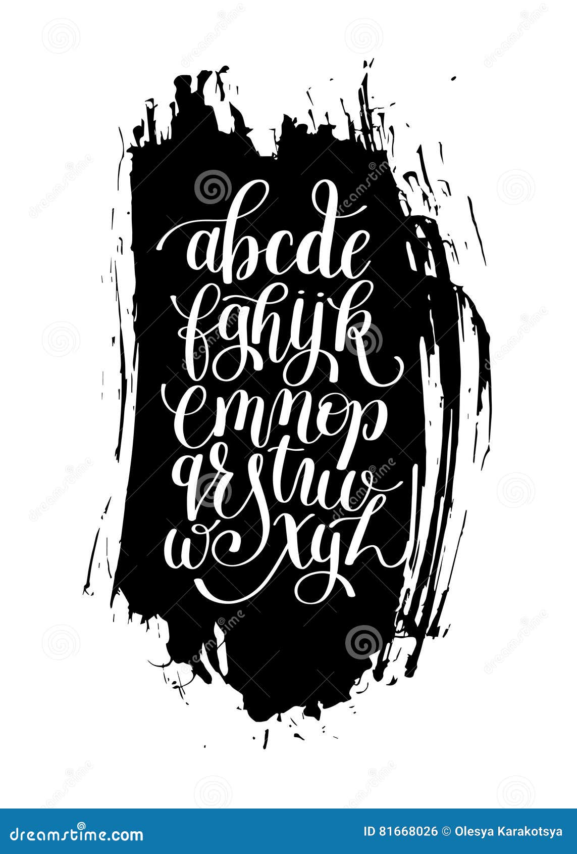 Black and White Hand Lettering Alphabet Design on Brush Stroke S Stock ...