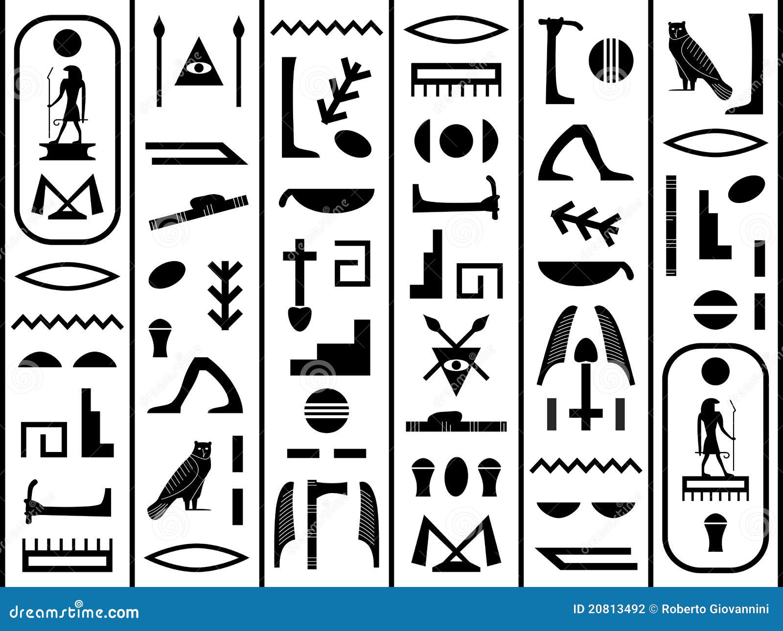 black and white hieroglyphics