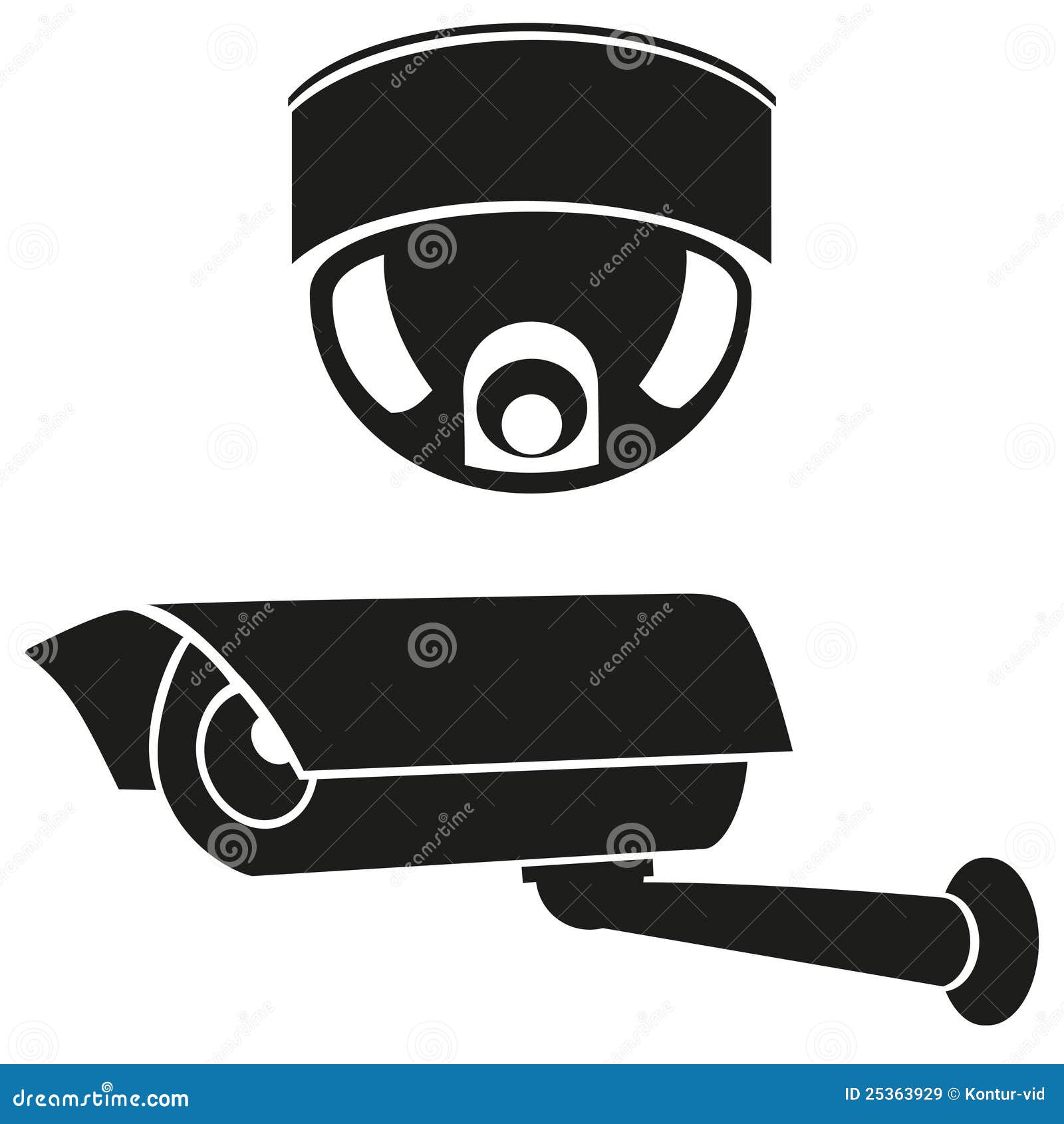 Black and White Icons of Surveillance Cameras Stock Vector
