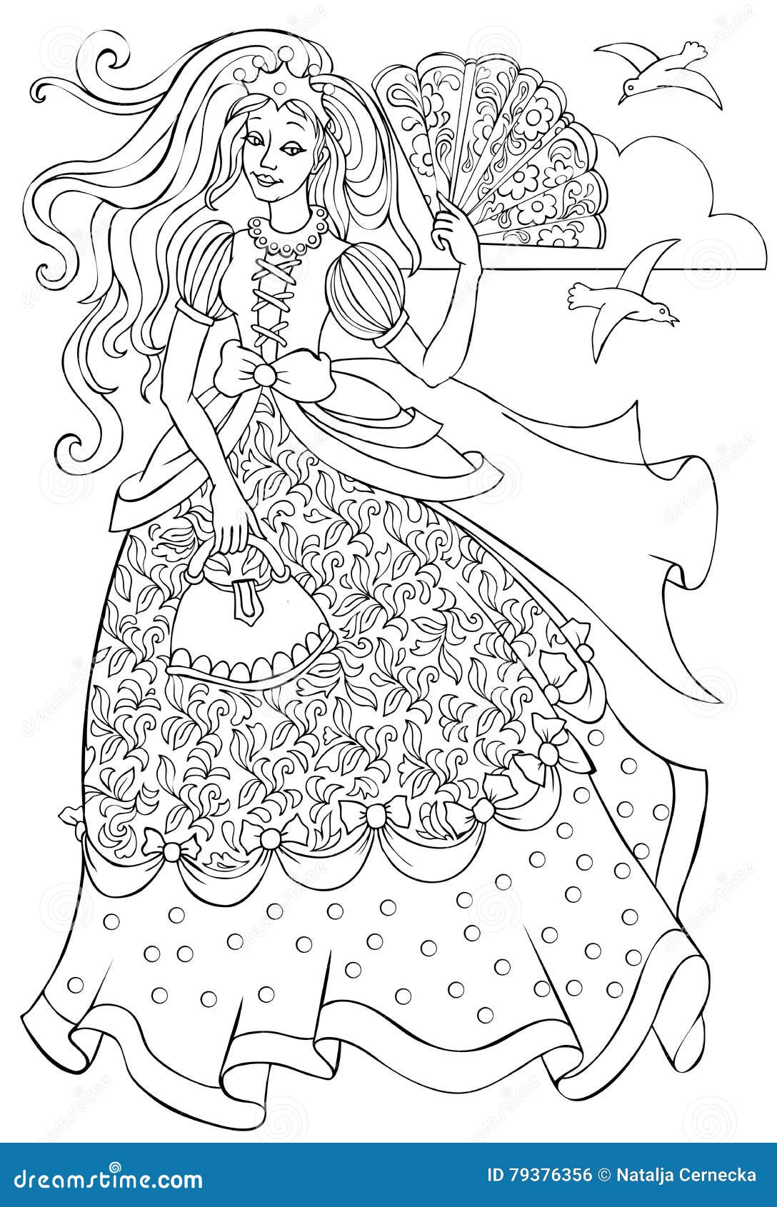 Black and White Illustration of Beautiful Princess for Coloring. Stock ...