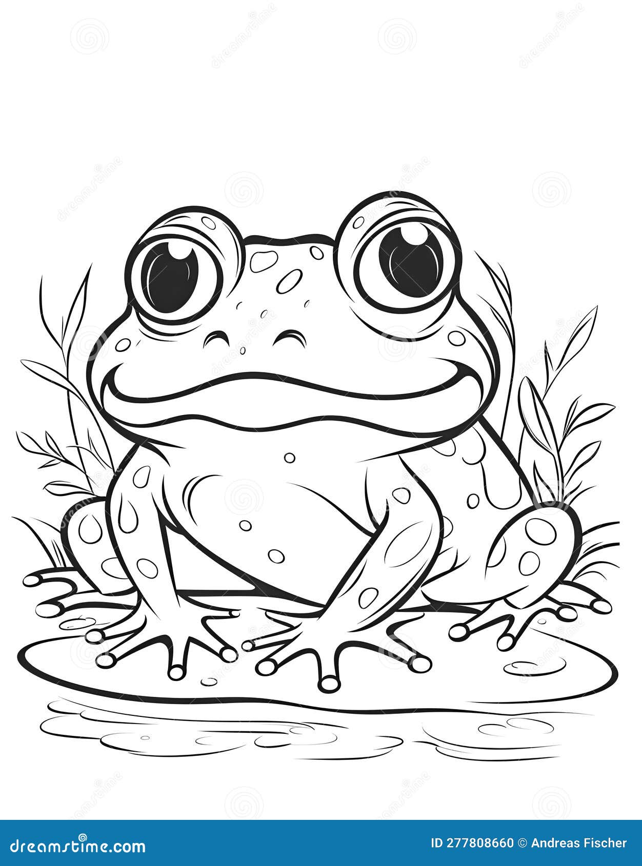 Black and White Illustration for Coloring Animals, Frog Stock