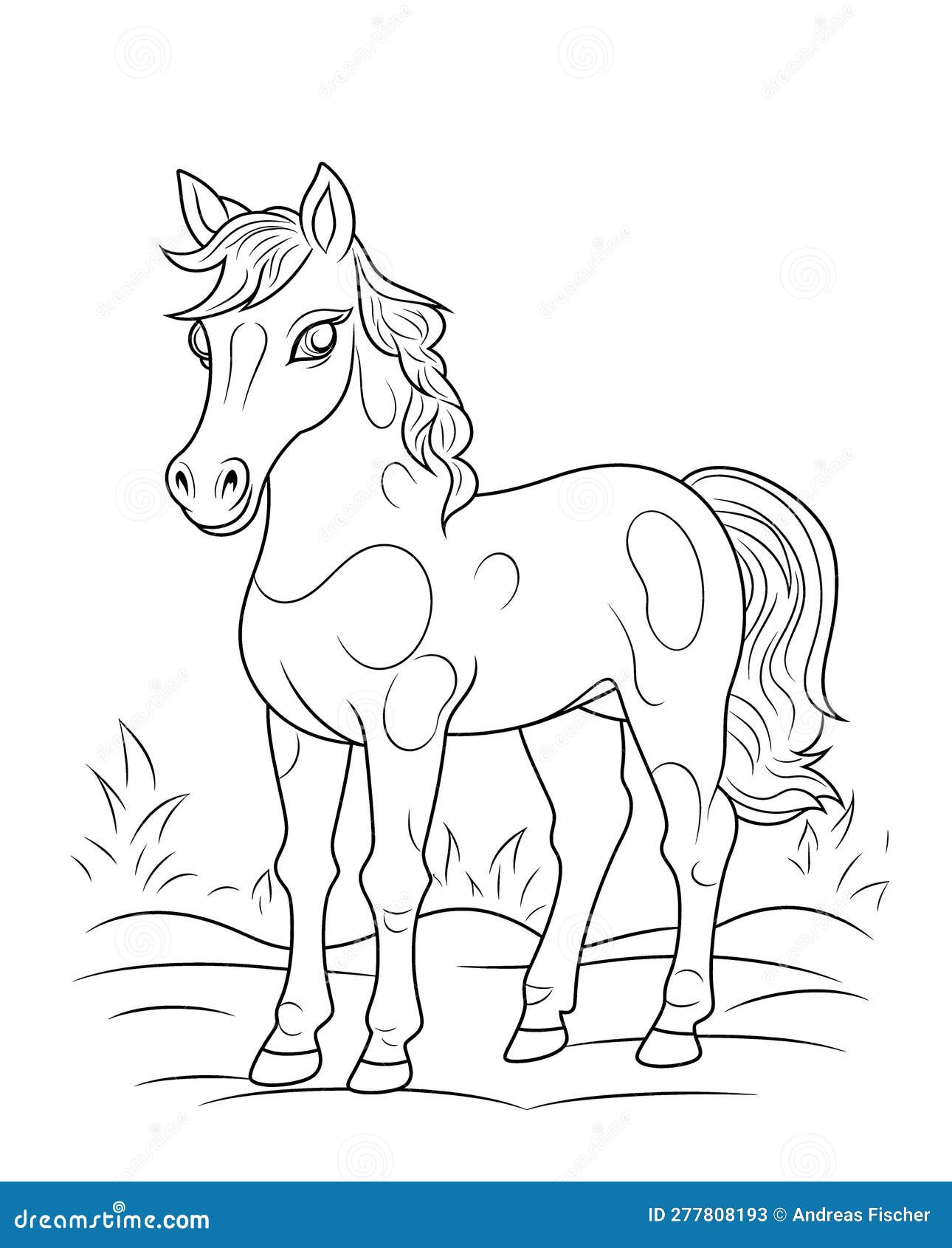 Black and White Illustration for Coloring Animals, Horse Stock ...