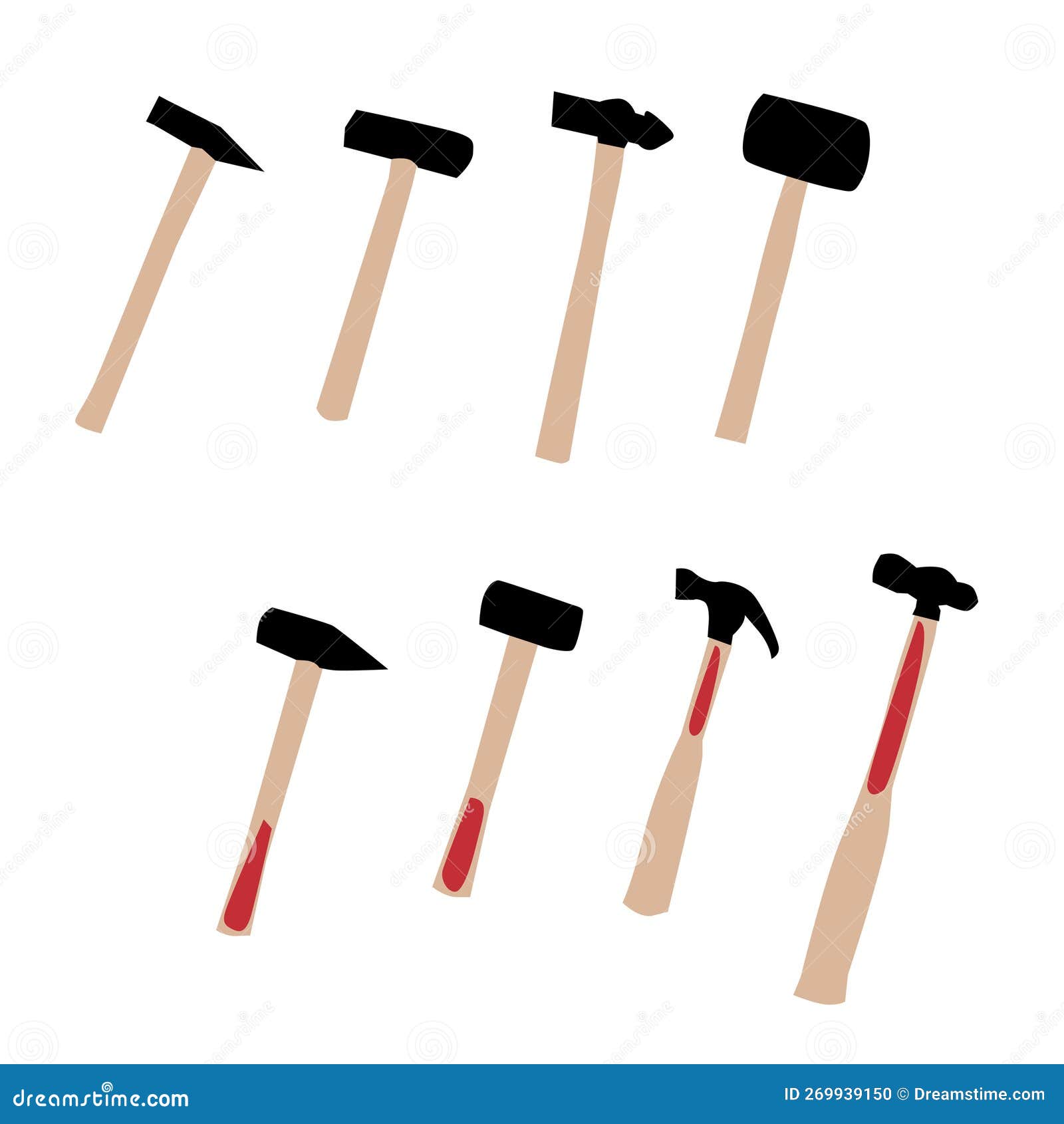 Black and White Illustration Hammer and Nail Carpentry Tool Drawing