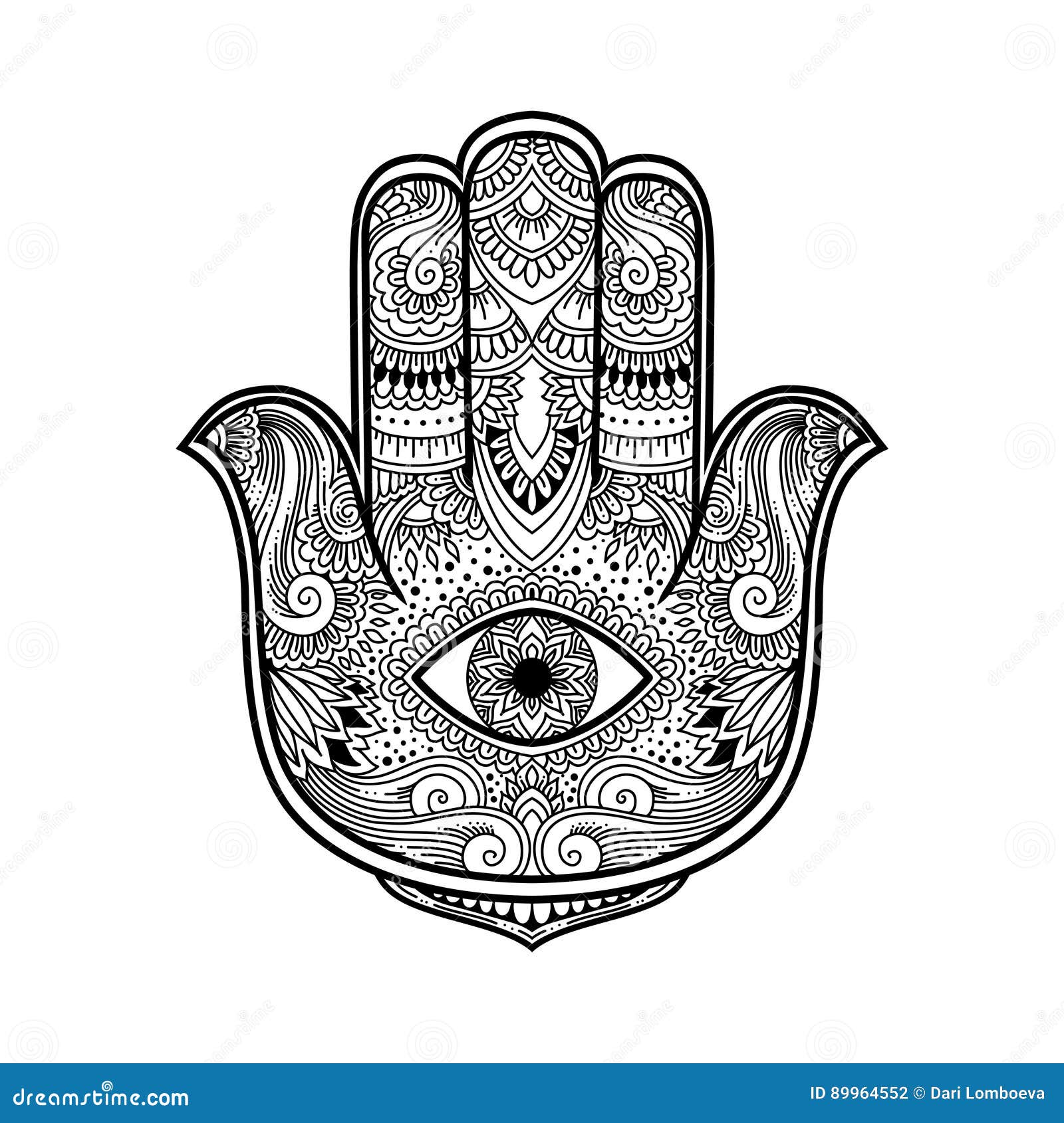 Black and White Illustration of a Hamsa Hand Symbol. Hand of Fatima ...