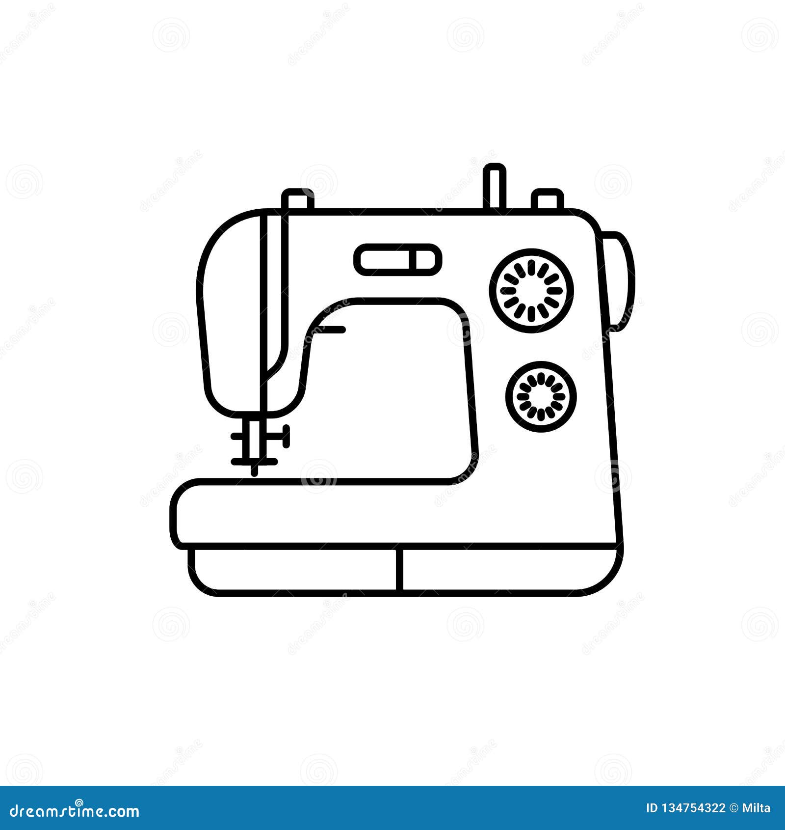 Black & White Illustration of Sewing Machine. Vector Line Icon Stock