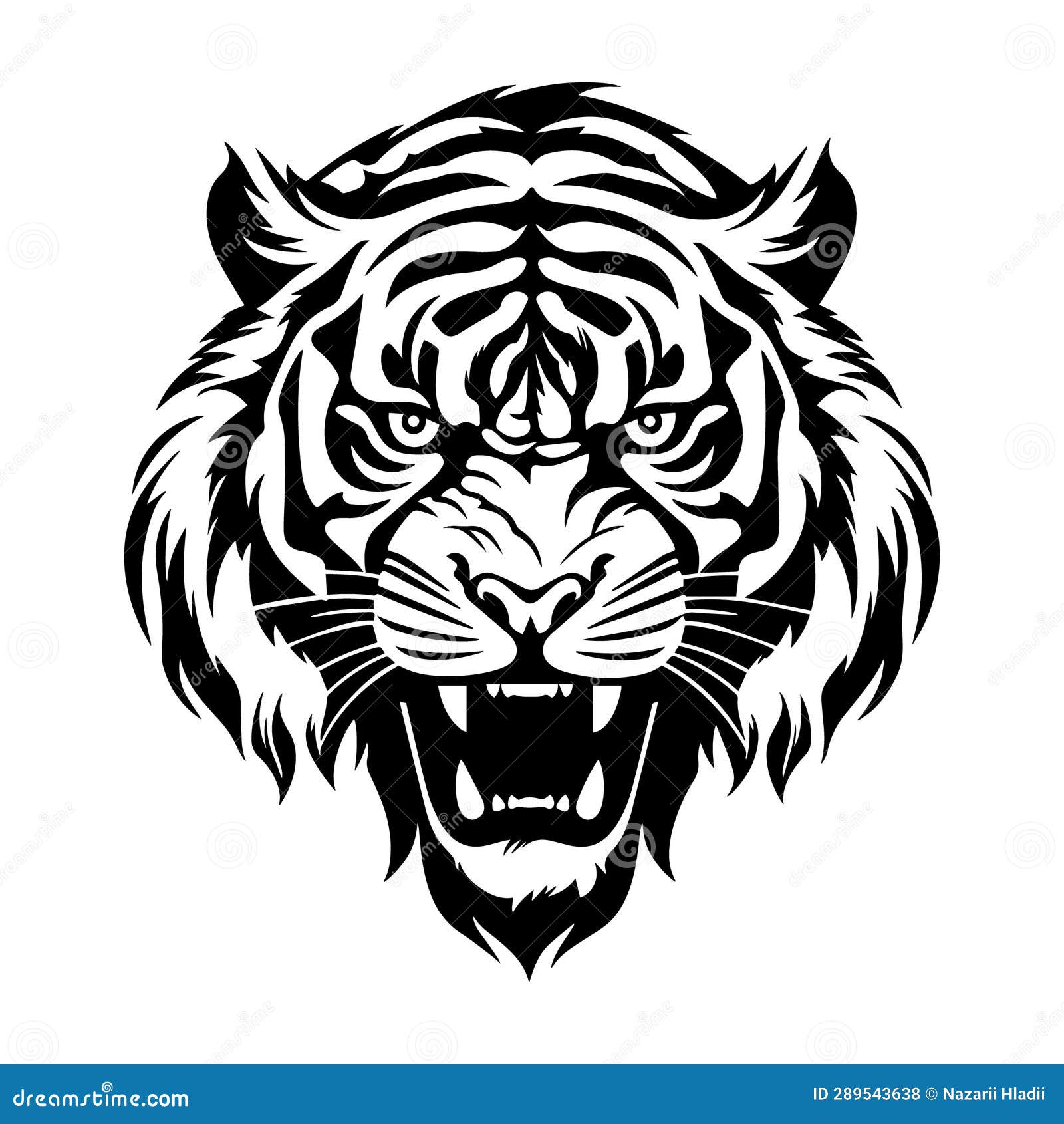 Black and White Illustration of Wild Tiger Face. Stock Illustration ...
