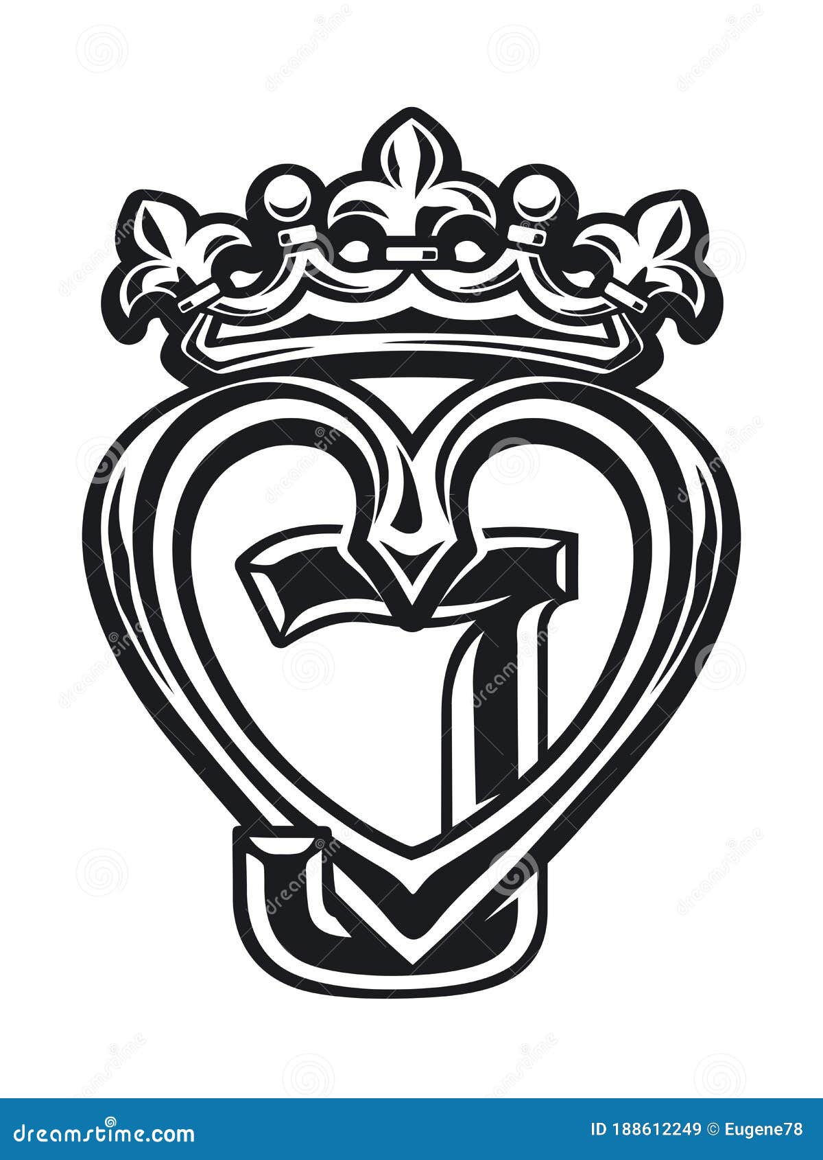 Monogram of Letter J with Heart and Crown Stock Vector Illustration