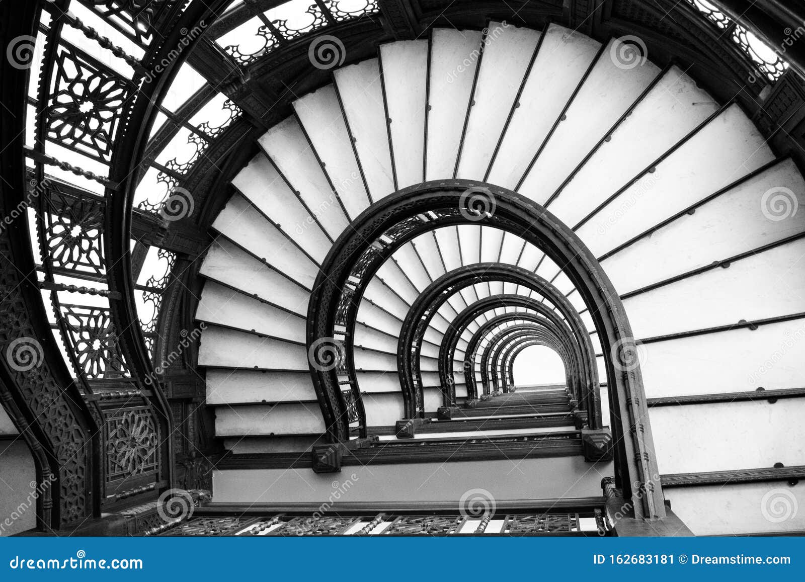 Black and White Image of Spiral Staircase Stock Image Image of dark
