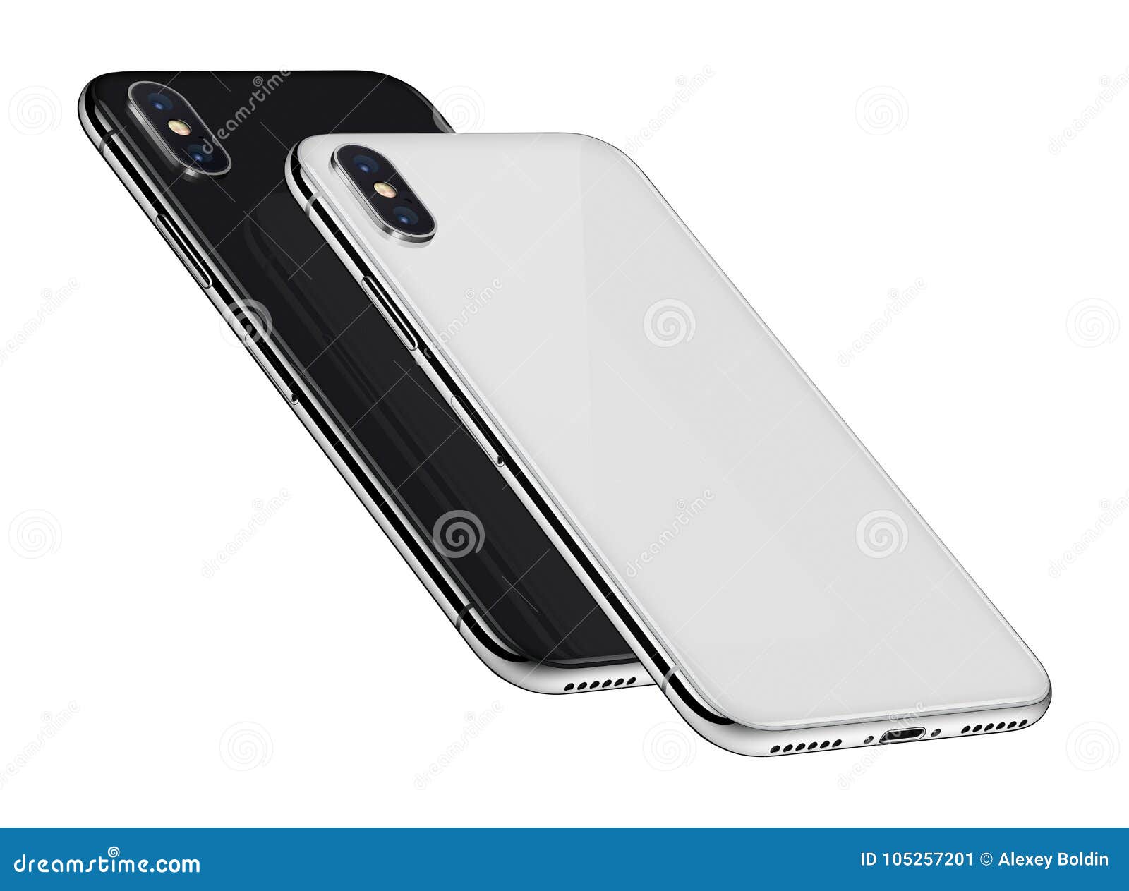 Black and White Isometric Smartphones Similar To IPhone X Back Sides
