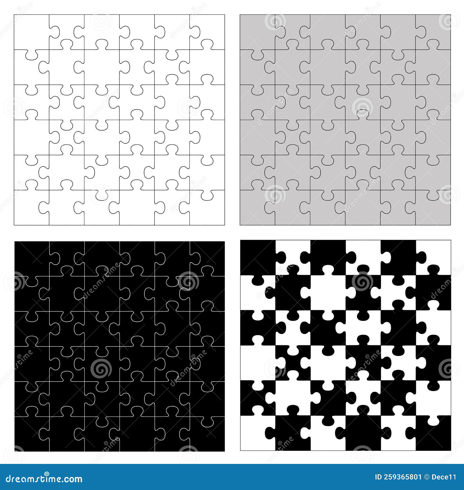 Black and White Jigsaw Puzzle Set Stock Vector Illustration of
