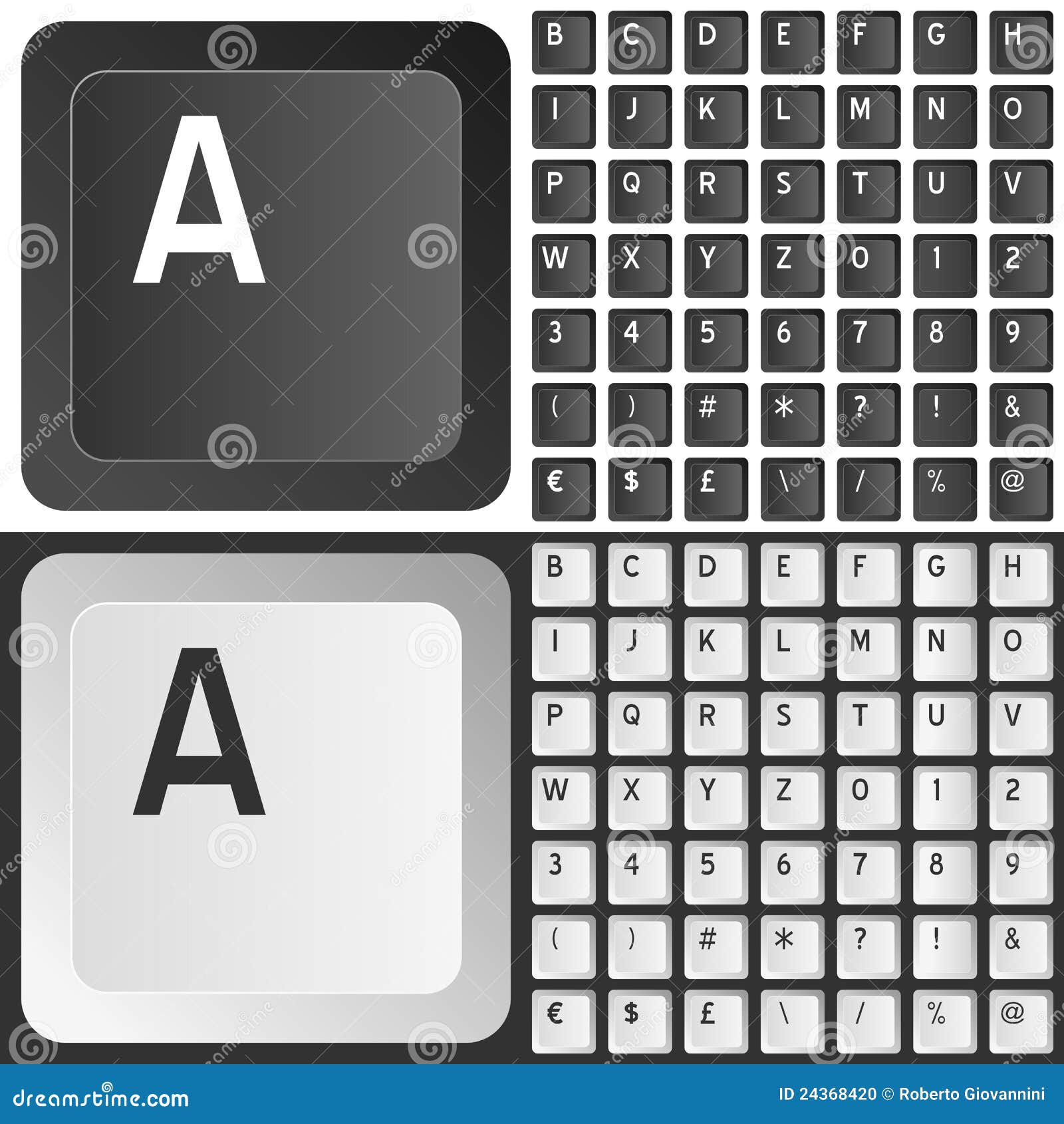 black & white keyboard keys