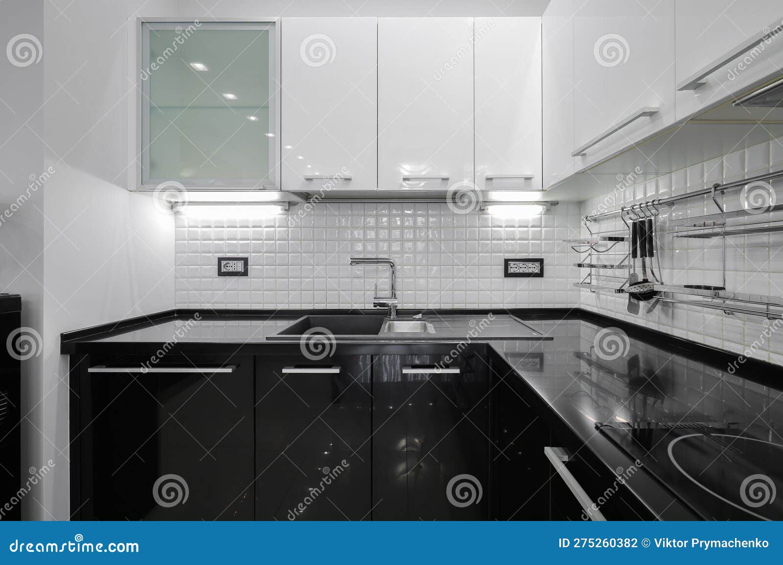 Black and White Kitchen Furniture Front View Stock Photo Image of