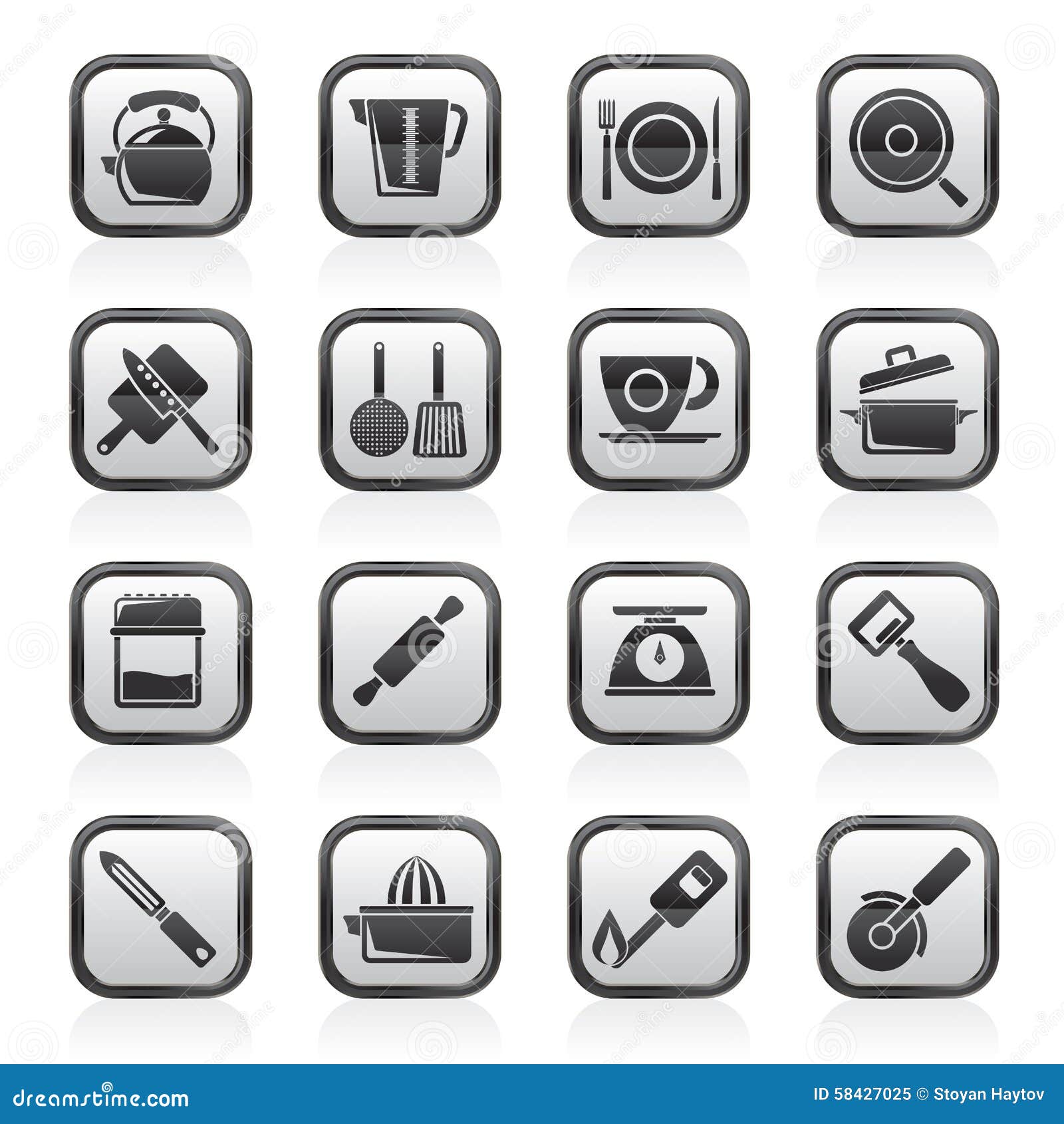 Black and White Kitchen Gadgets and Equipment Icons Stock Vector