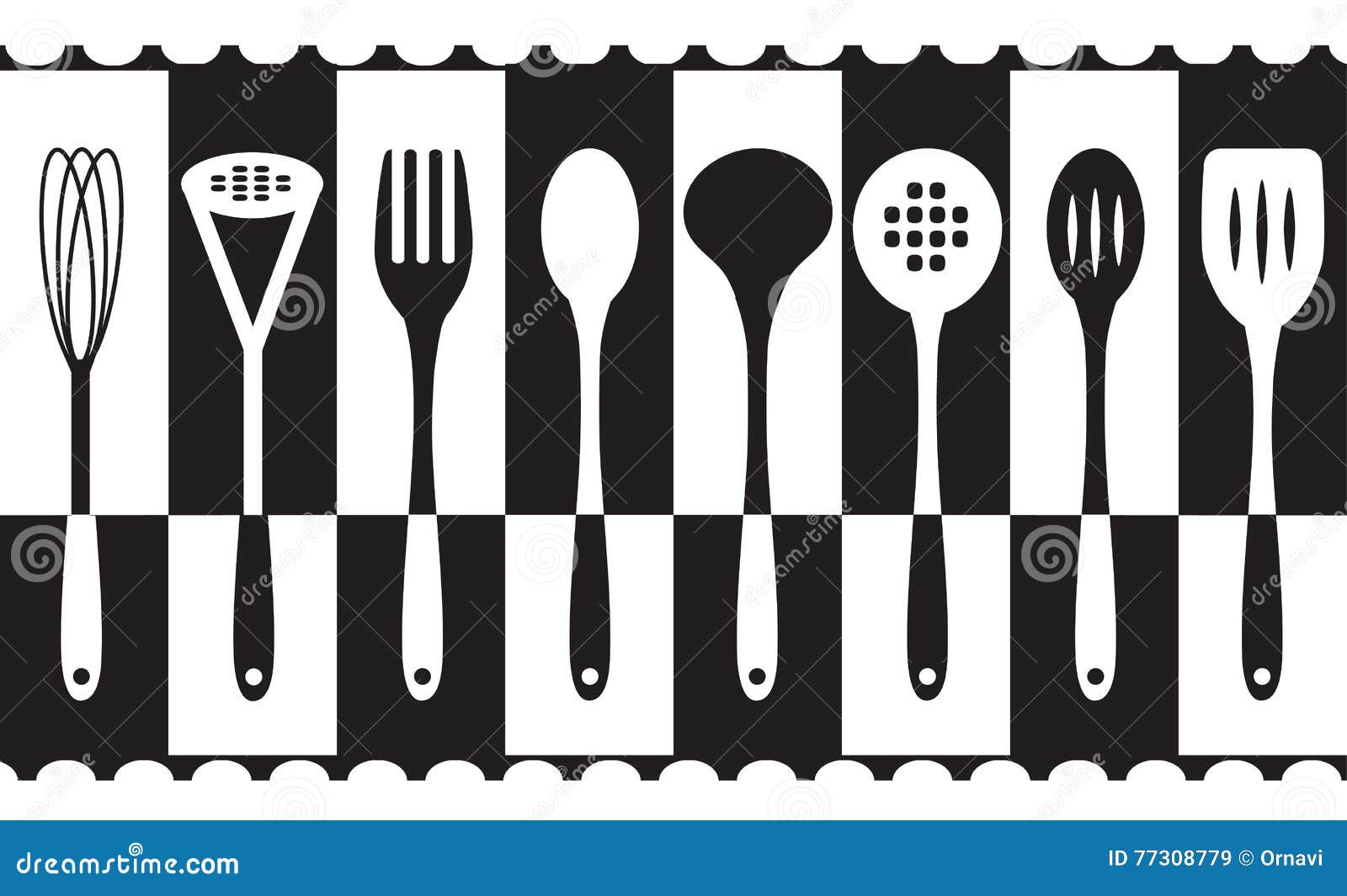 Black and White Kitchen Utensils Set Stock Vector Illustration of